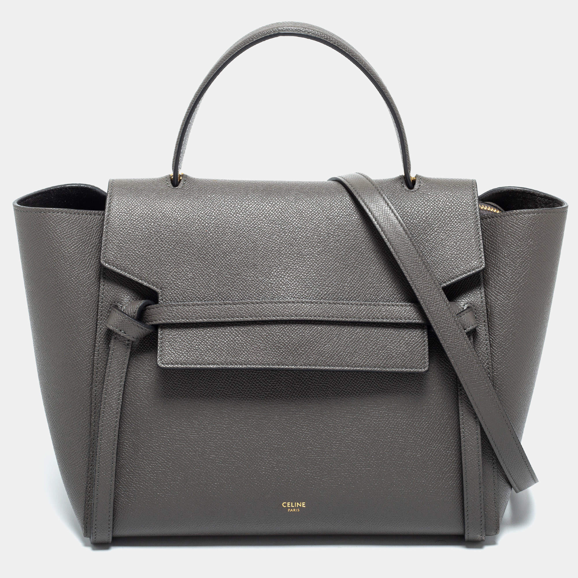 Pre Owned Celine Grey Leather Mini Belt Top Handle Bag