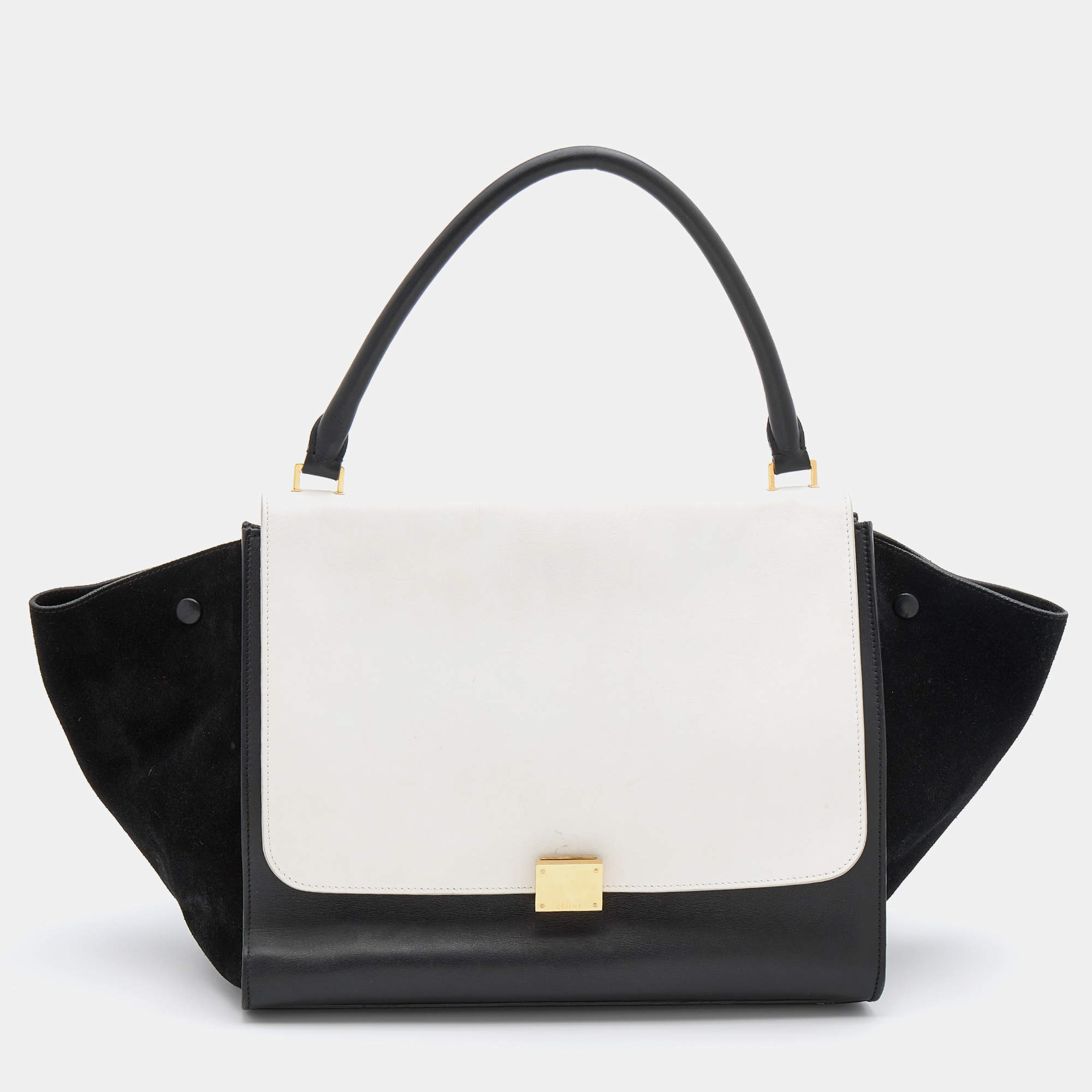 Pre Owned Celine Black/White Leather and Suede Large Trapeze Bag