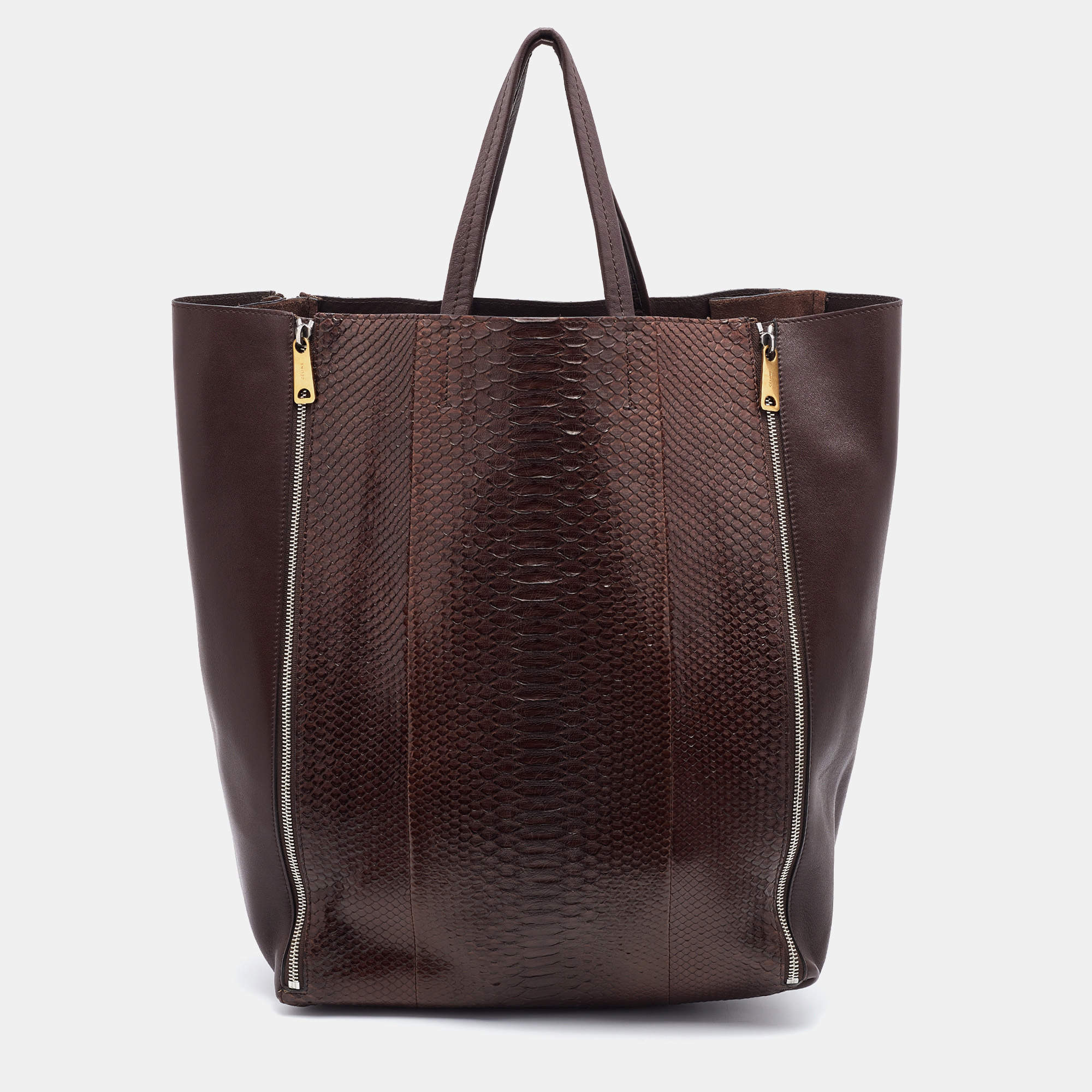 Pre Owned Celine Brown Python and Leather Vertical Cabas Tote