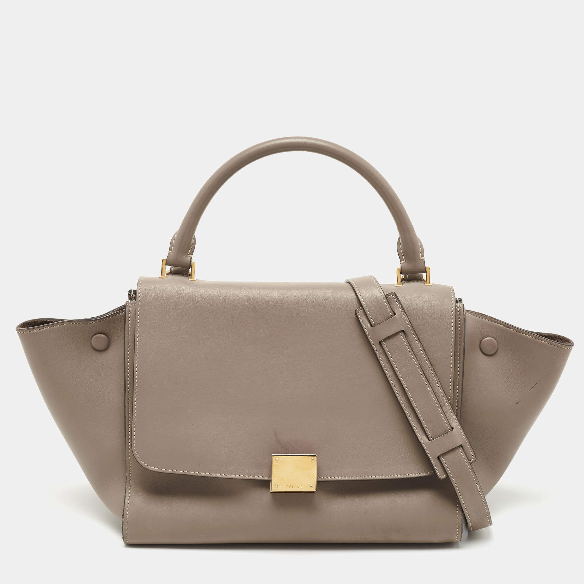 Celine Beige Leather Small Trapeze Top Handle Bag