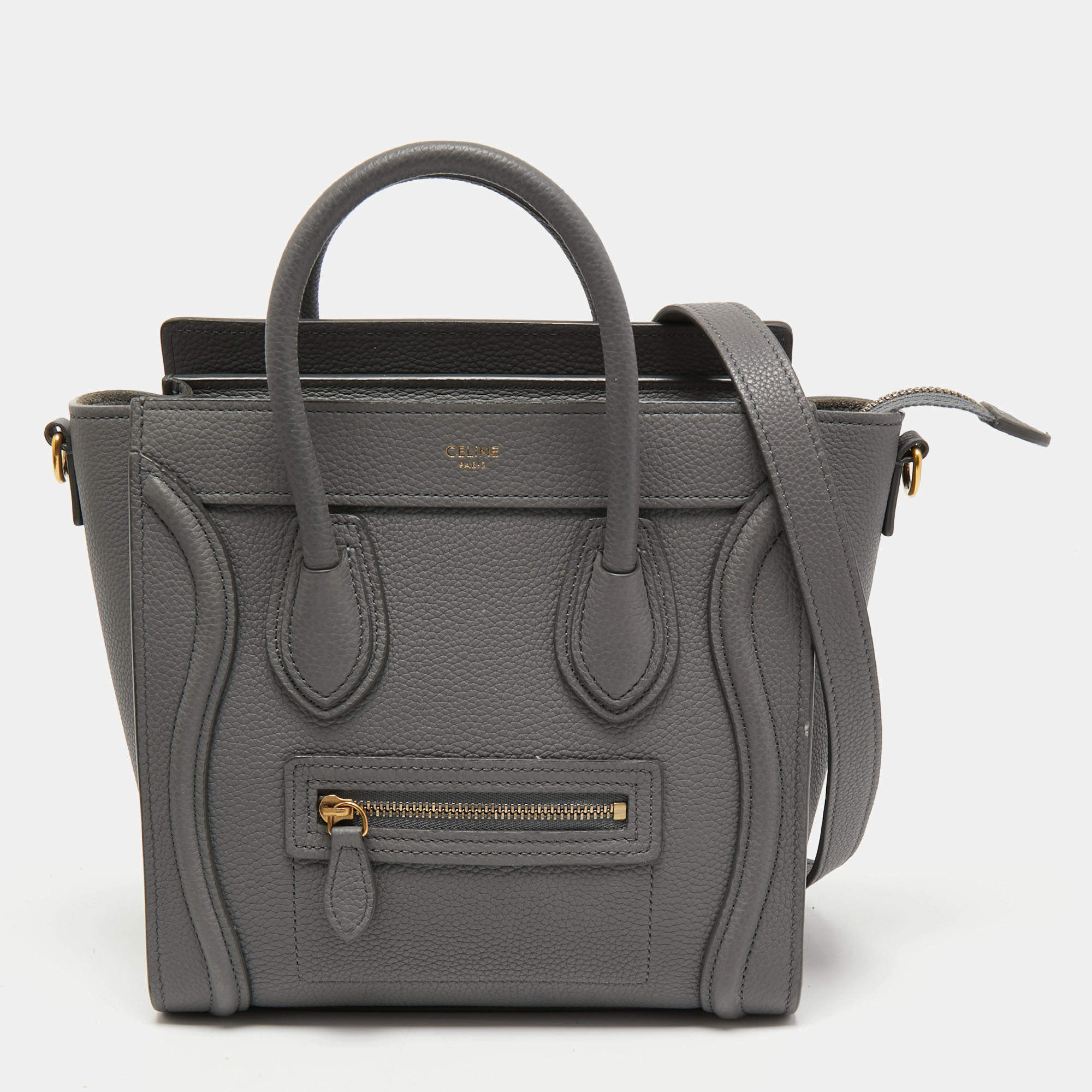 Pre Owned Celine Grey Leather Nano Luggage Tote