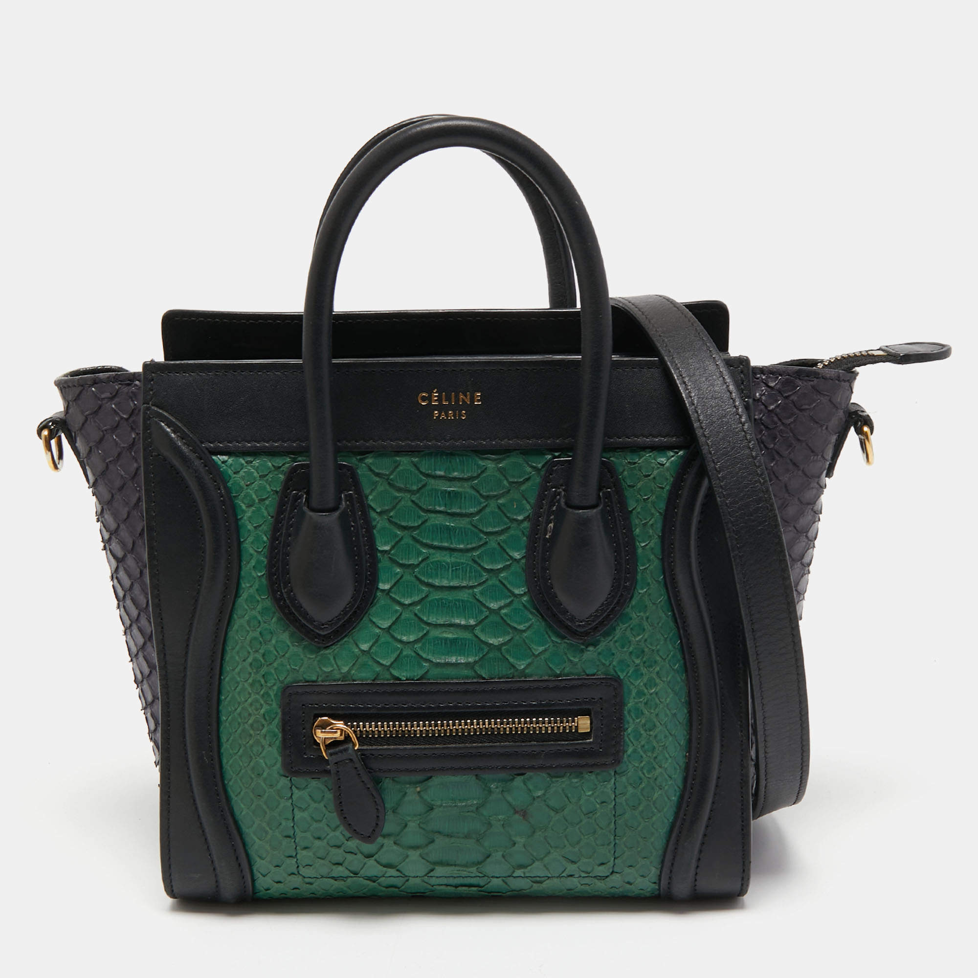 Pre Owned Céline Tri Color Leather and Python Nano Luggage Tote