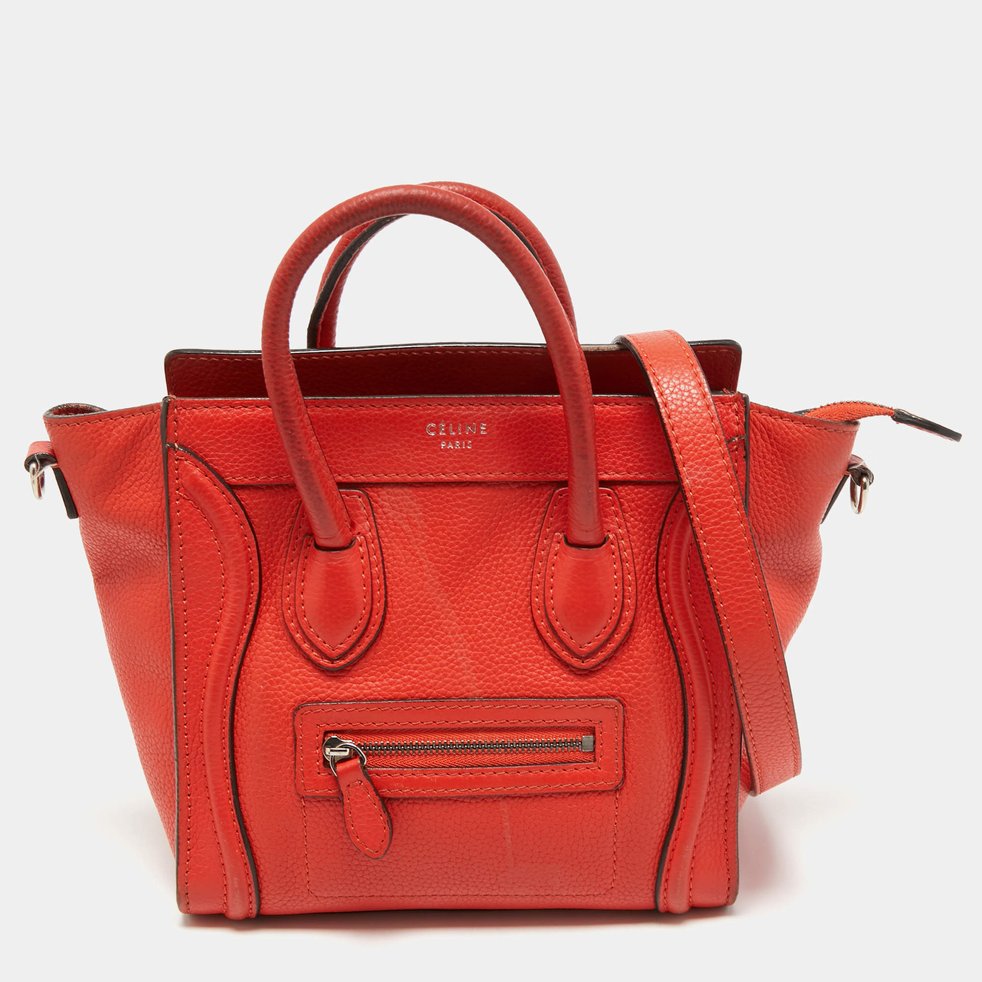 Pre Owned Céline Orange Grained Leather Nano Luggage Tote