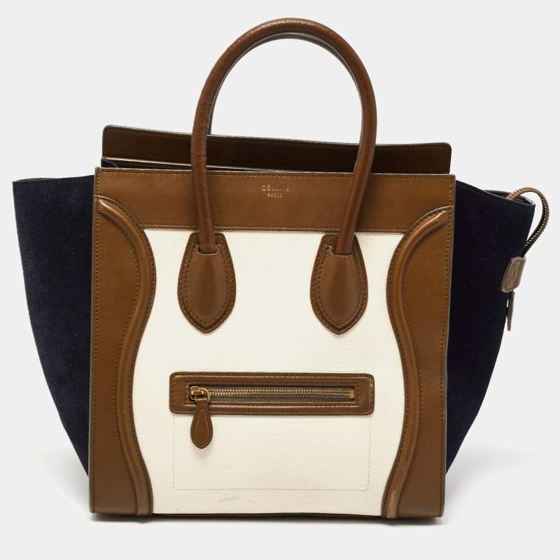Celine Tricolor Leather and Suede Mini Luggage Tote 