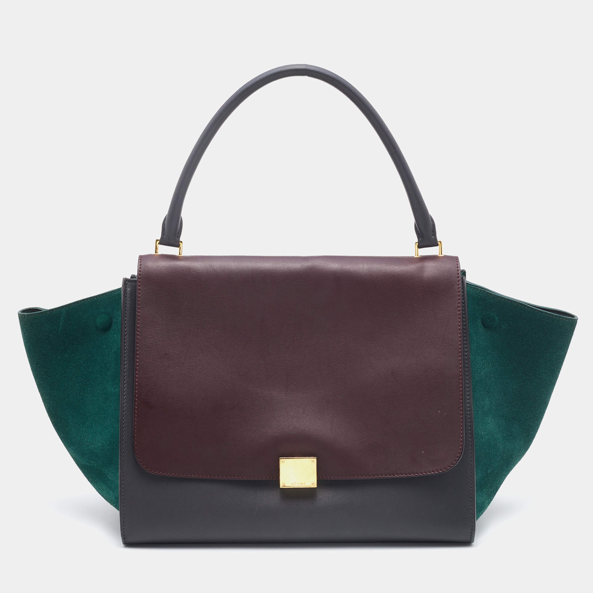 Pre Owned Celine Multicolor Leather and Suede Large Trapeze Top Handle Bag