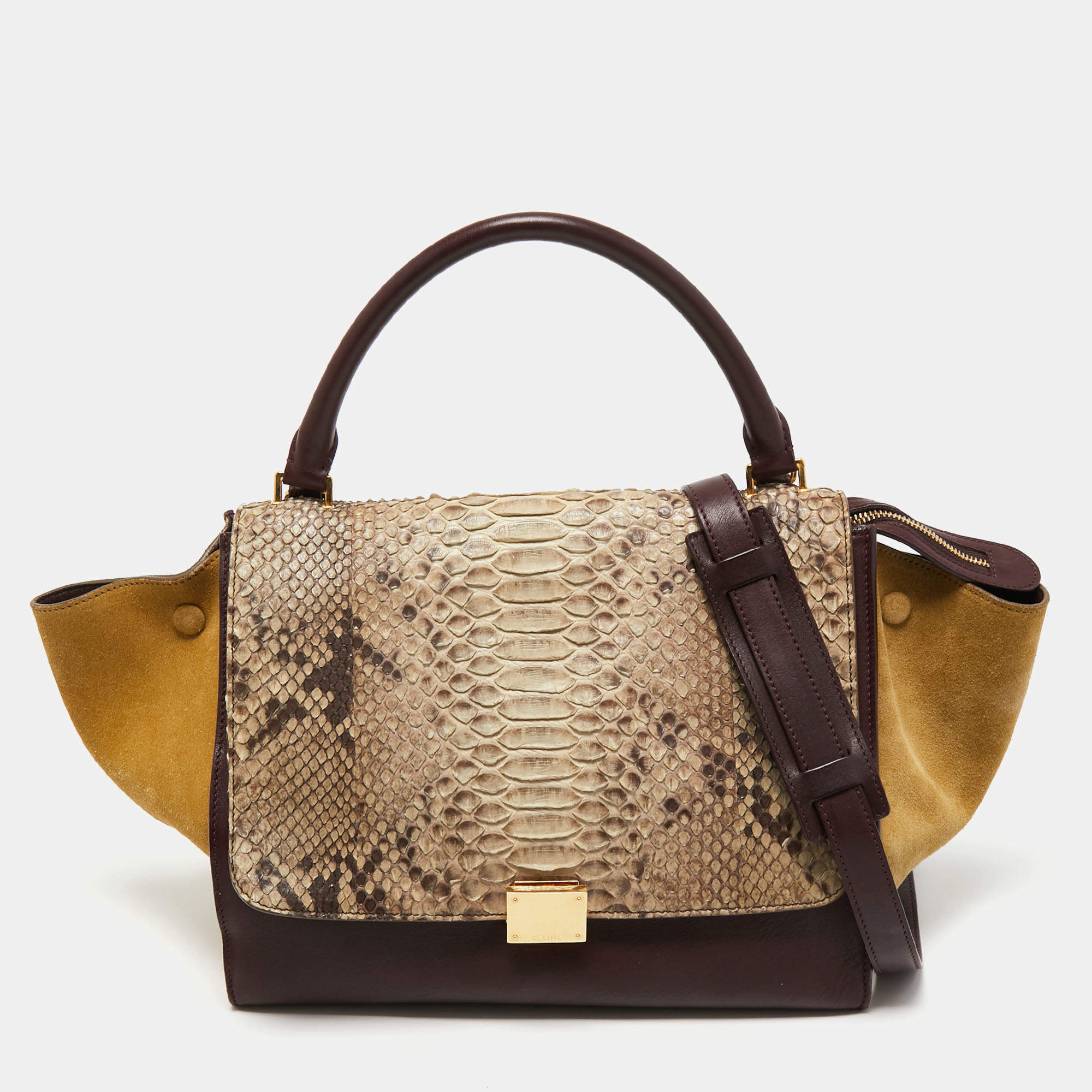 Pre Owned Celine Multicolor Python,Leather and Suede Medium Trapeze Bag