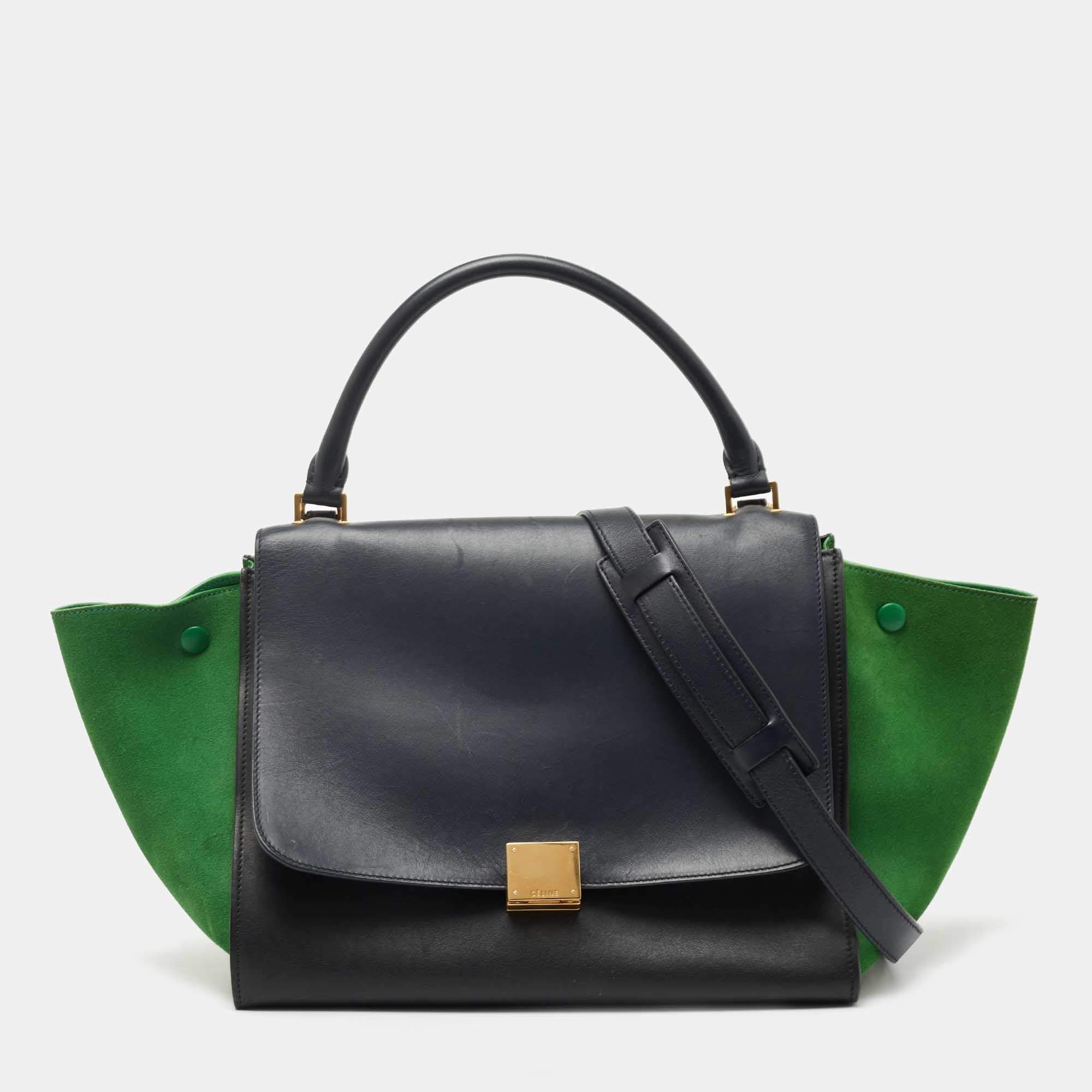 Pre Owned Celine Tricolor Leather and Suede Medium Trapeze Top Handle Bag