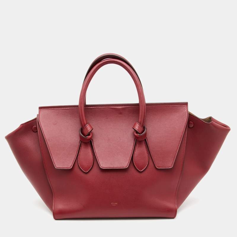 Pre Owned Celine Dark Red Leather Small Tie Tote