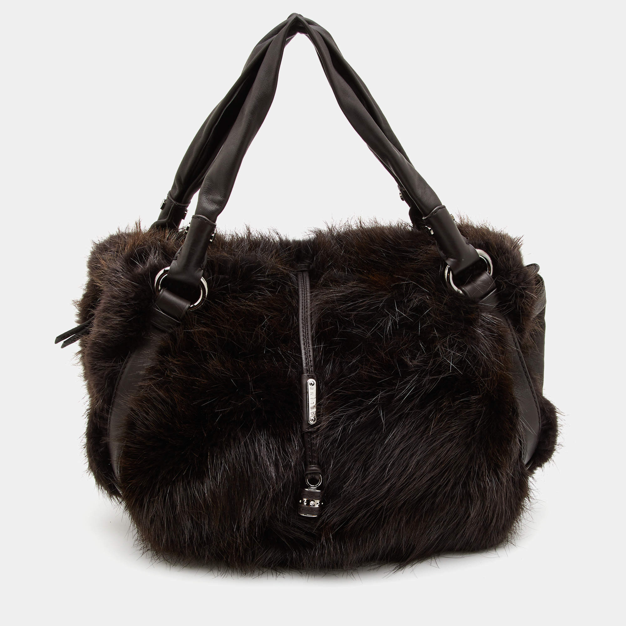 Pre Owned Celine Dark Brown Mink Fur and Leather Satchel