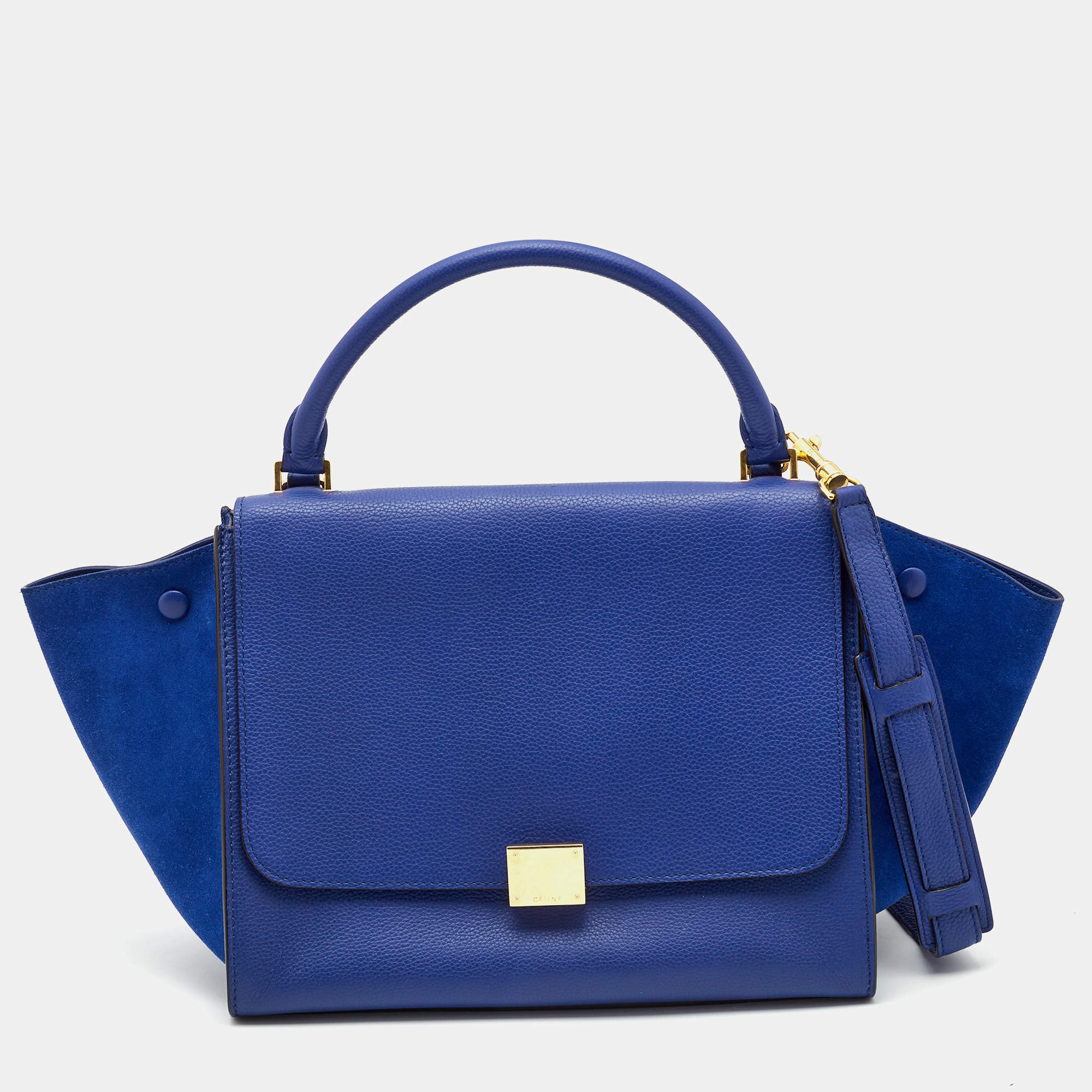 مملوكة مسبقًا Celine Blue Leather and Suede Medium Trapeze Top Handle Bag