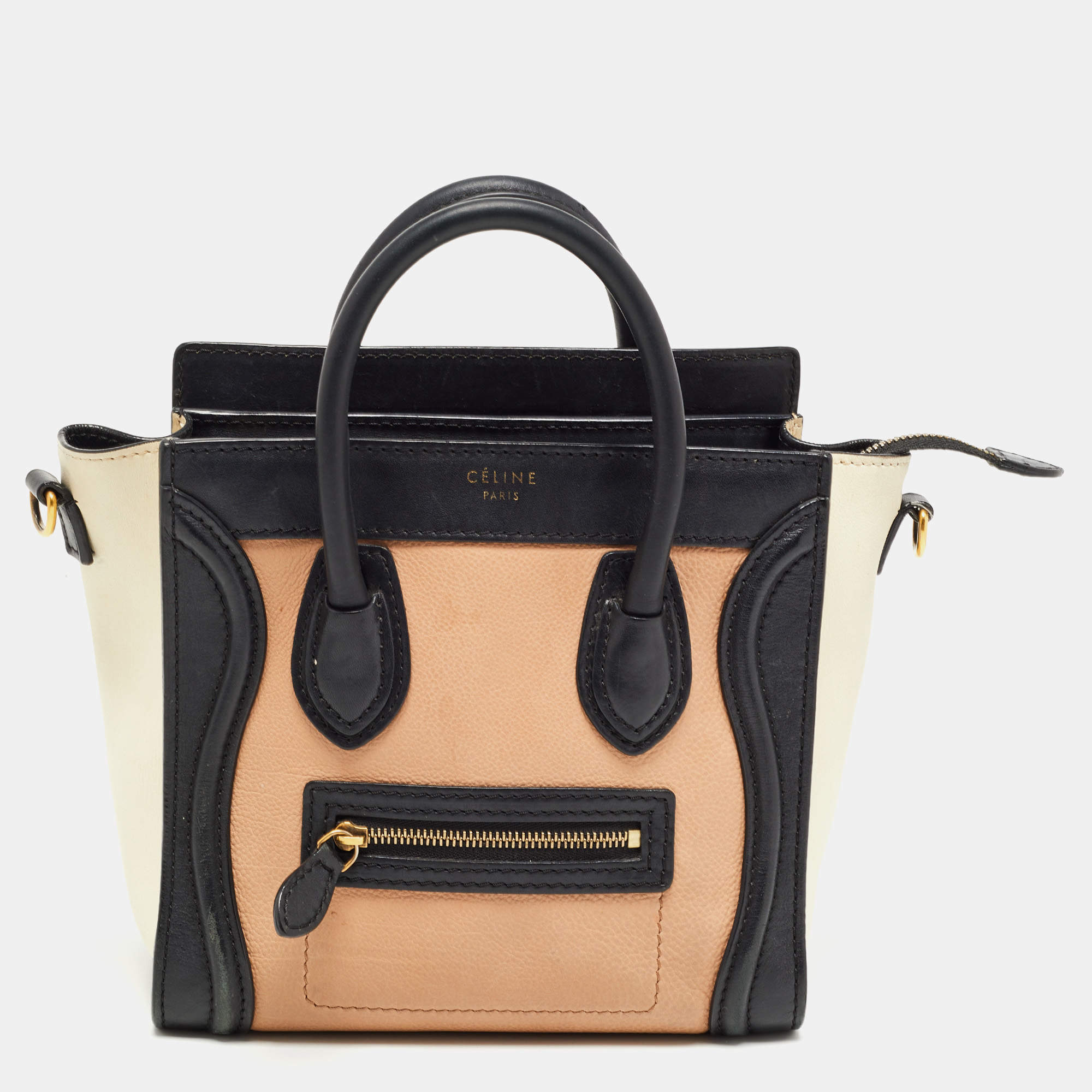 Pre Owned Celine Tri Color Leather Nano Luggage Tote