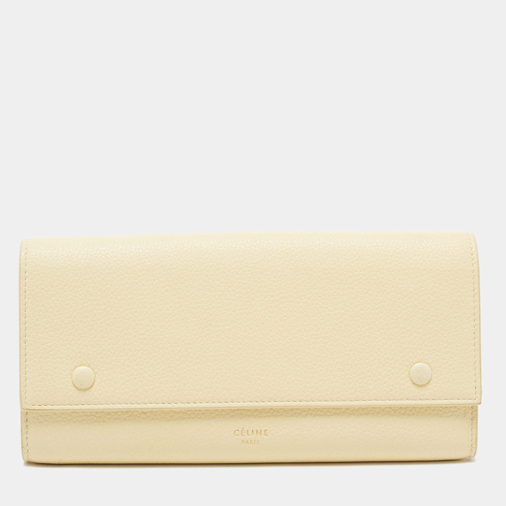 Pre Owned Celine Cream Leather Multifunction Flap Wallet