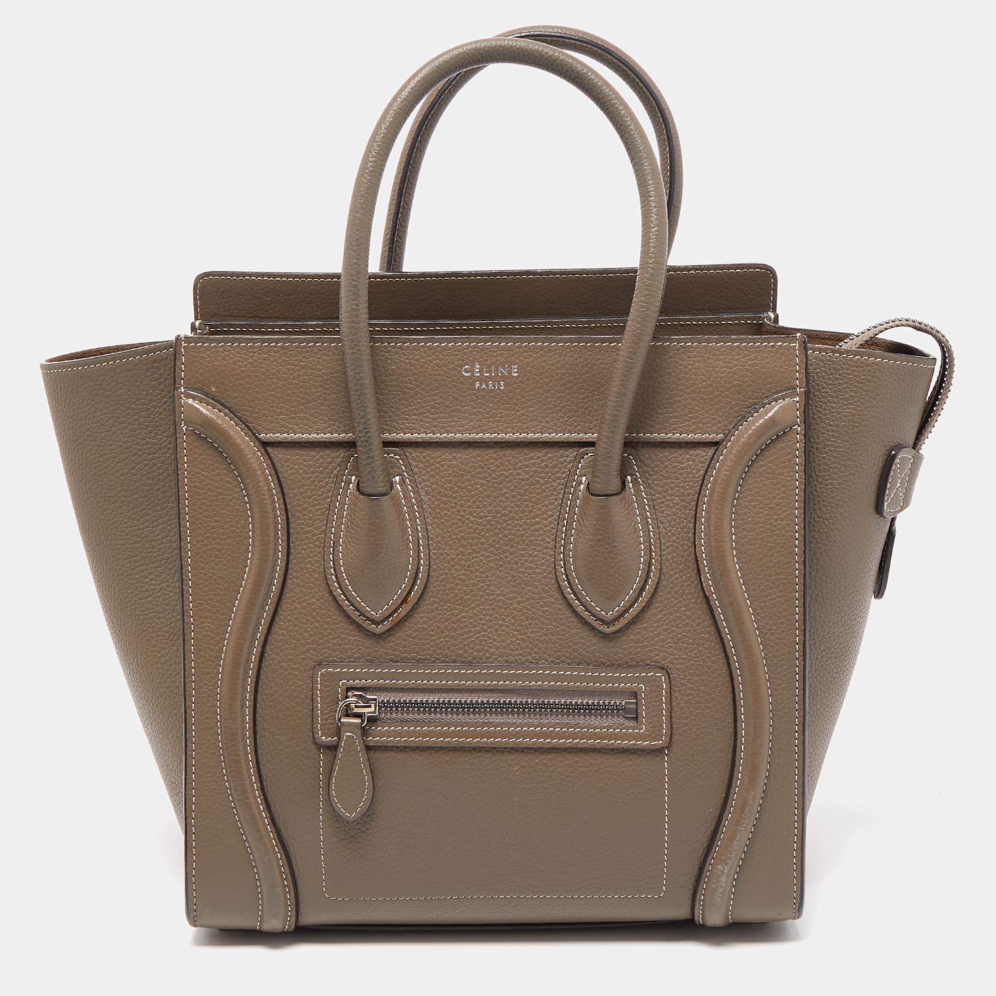 Pre Owned Celine Grey Leather Micro Luggage Tote