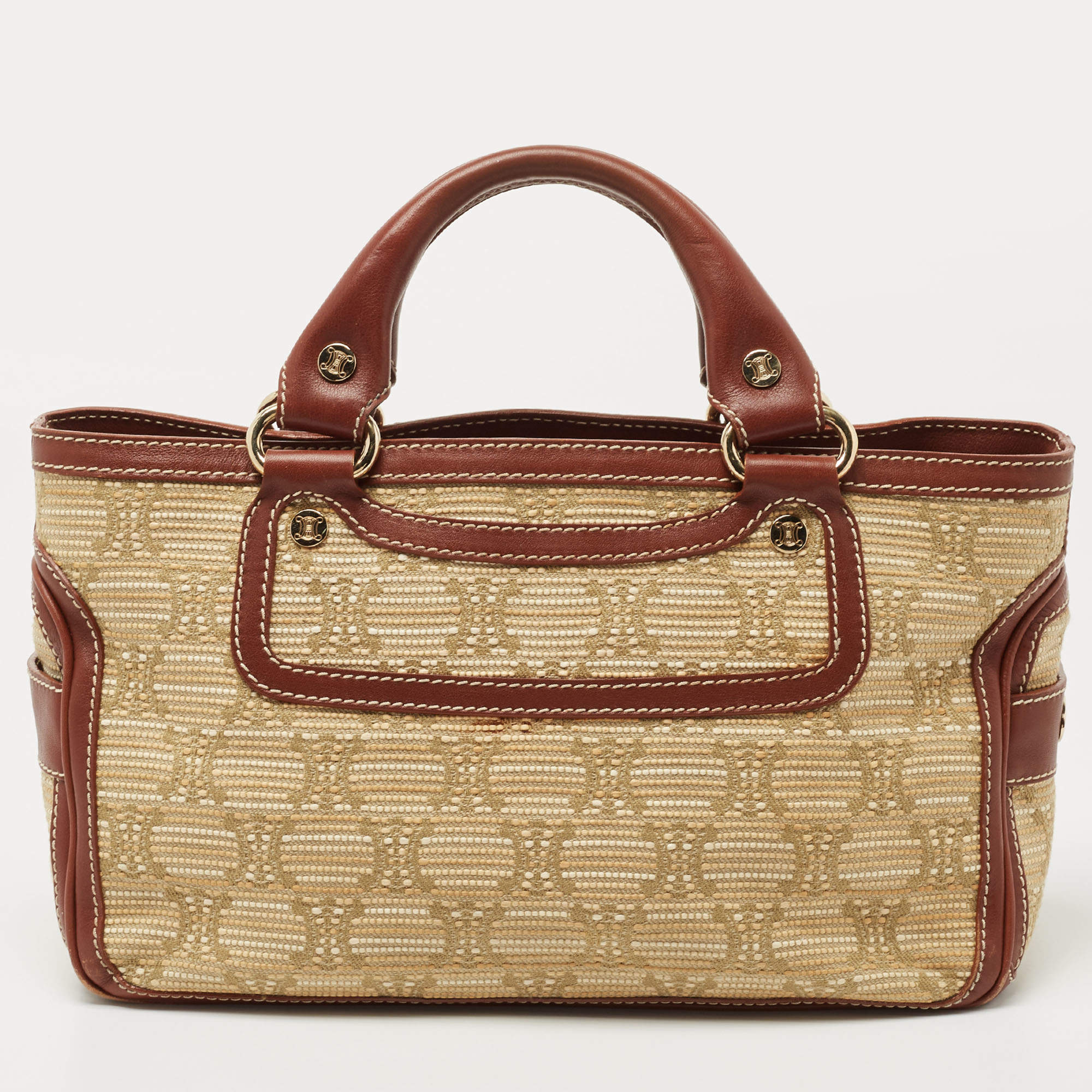 Pre Owned Celine Brown/Beige Macadam Raffia and Leather Boogie Tote