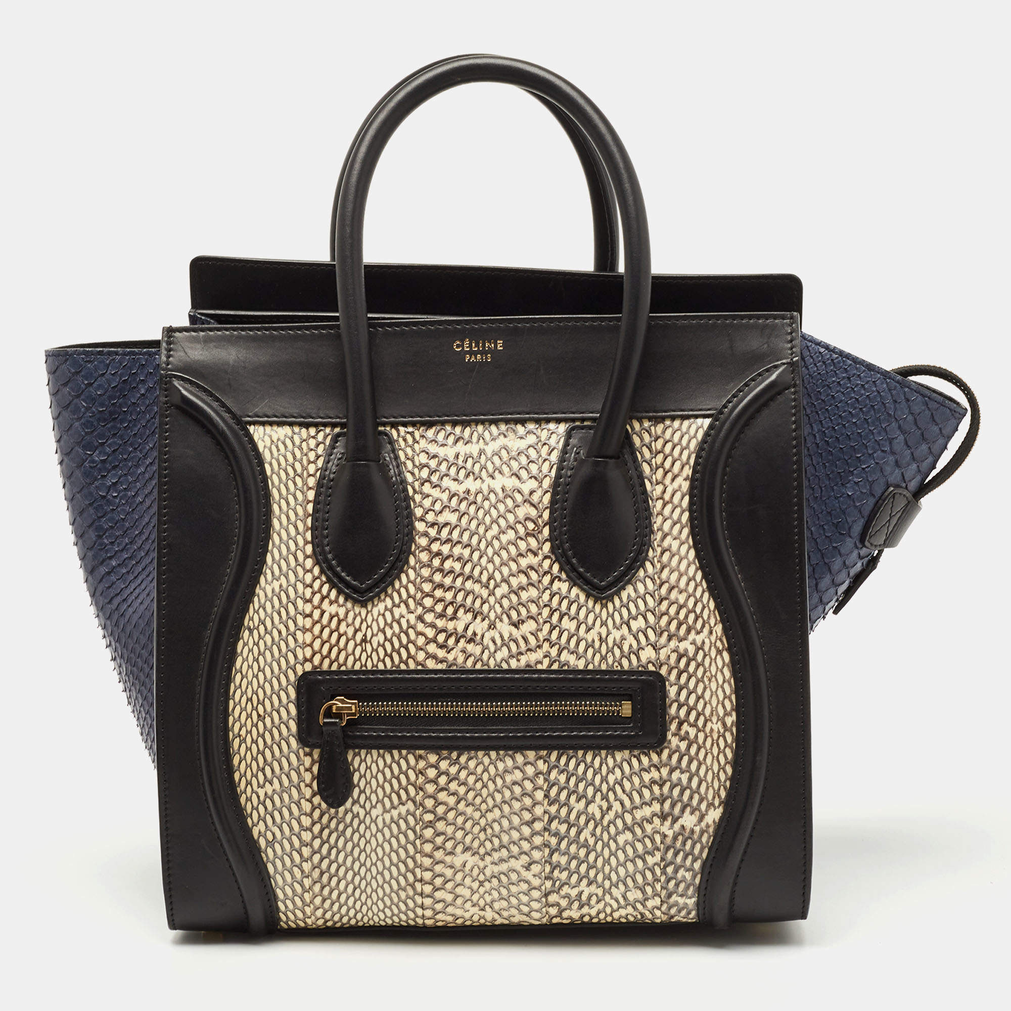 مملوكة مسبقًا Celine Tricolor Watersnake and Leather Mini Luggage Tote