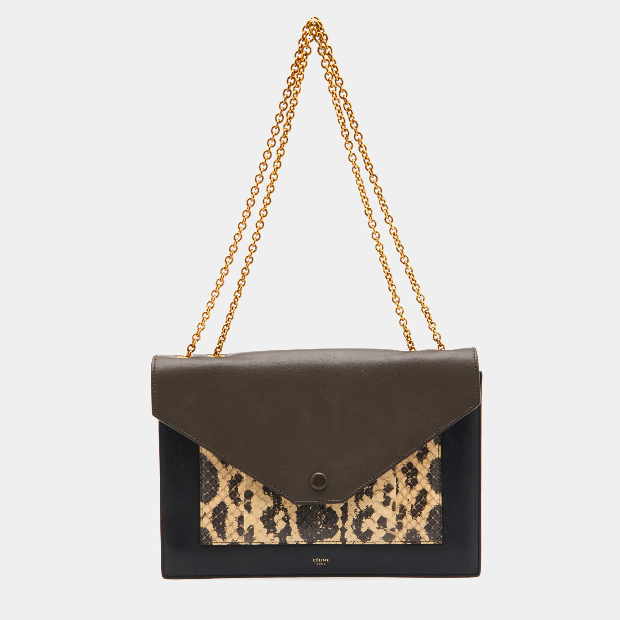 Pre Owned Celine Tri Color Leather and Python Pocket Envelope Shoulder Bag