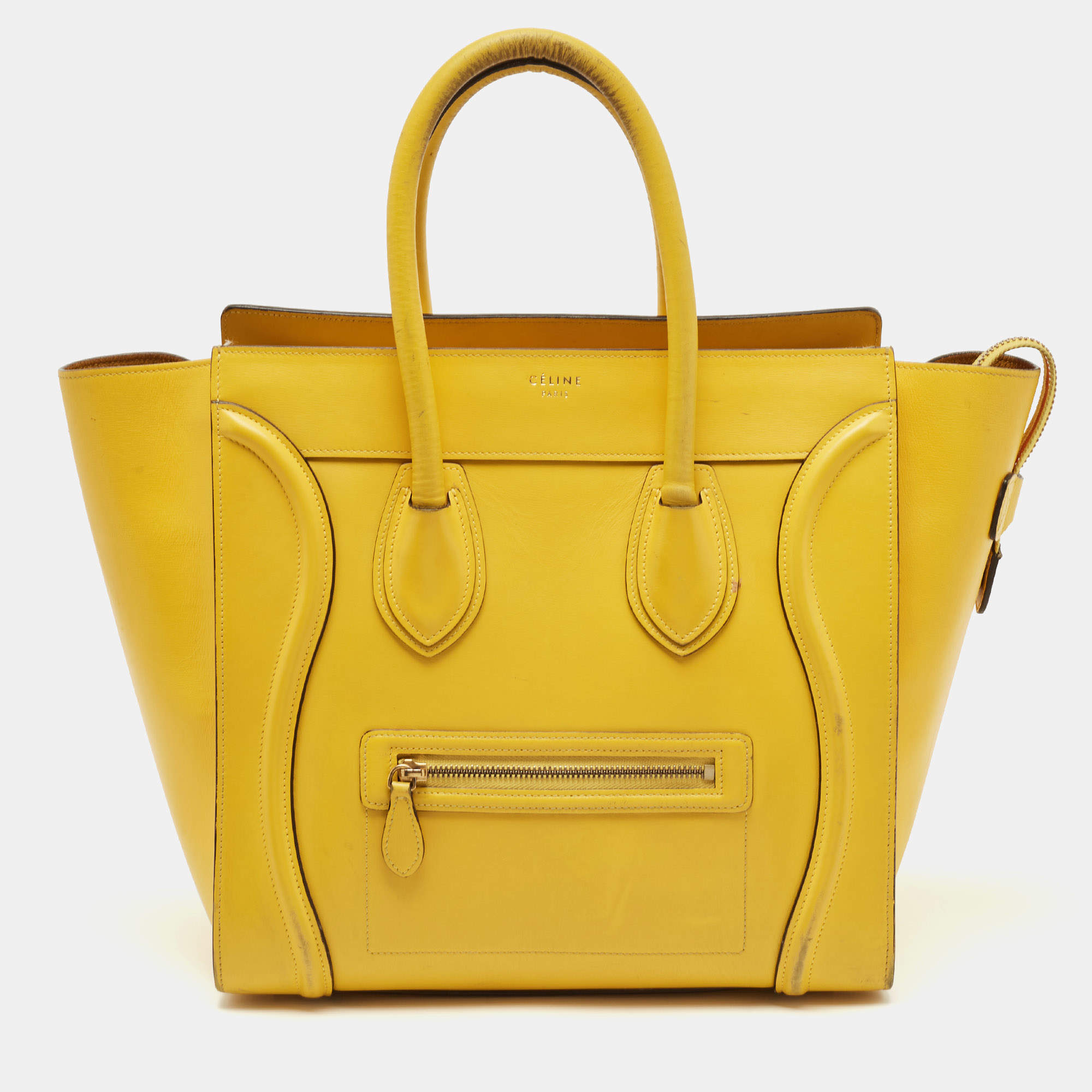 Pre Owned Celine Yellow Leather Mini Luggage Tote