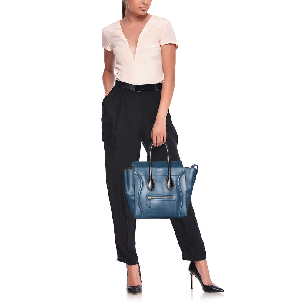 Celine Micro Luggage Smooth Calf Leather Blue Tote Bag – BRANDS N BAGS