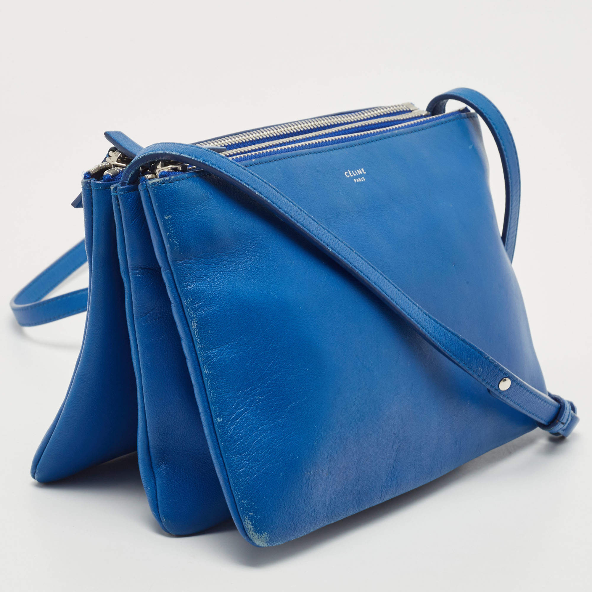 Celine Blue Leather Small Trio Crossbody Bag