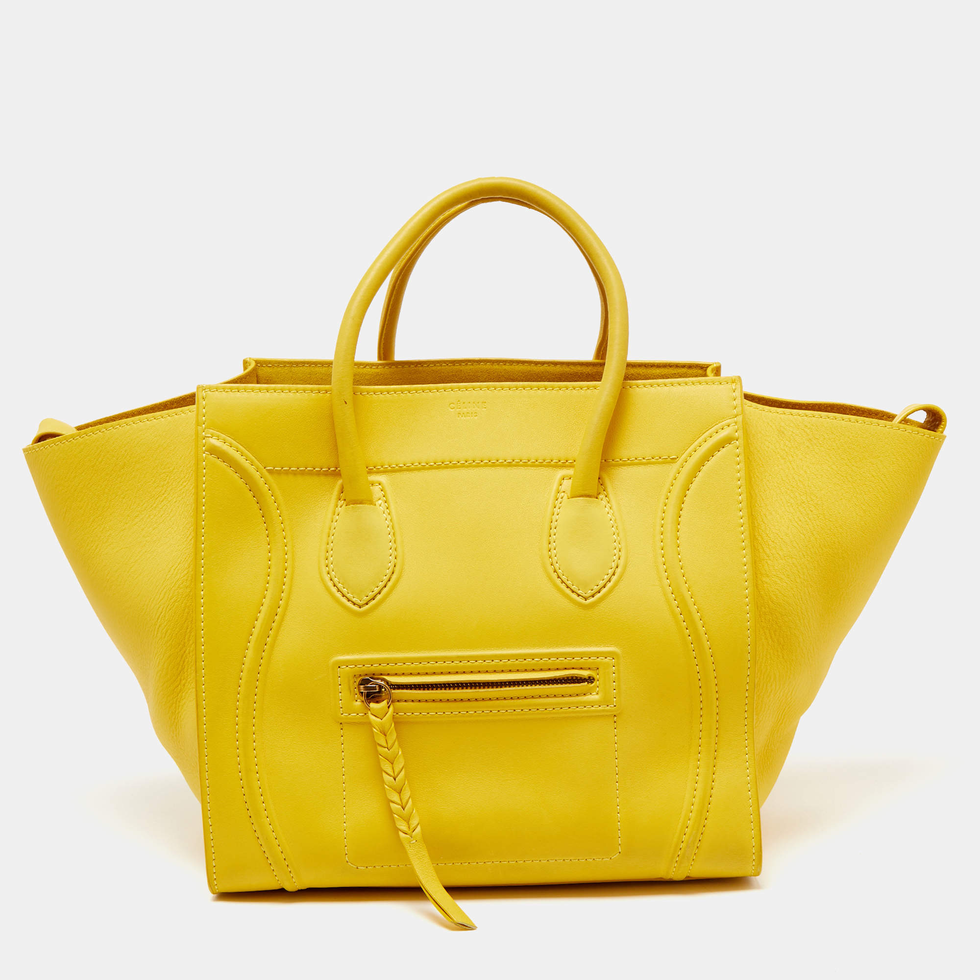 Pre Owned Celine Yellow Leather Medium Phantom Luggage Tote