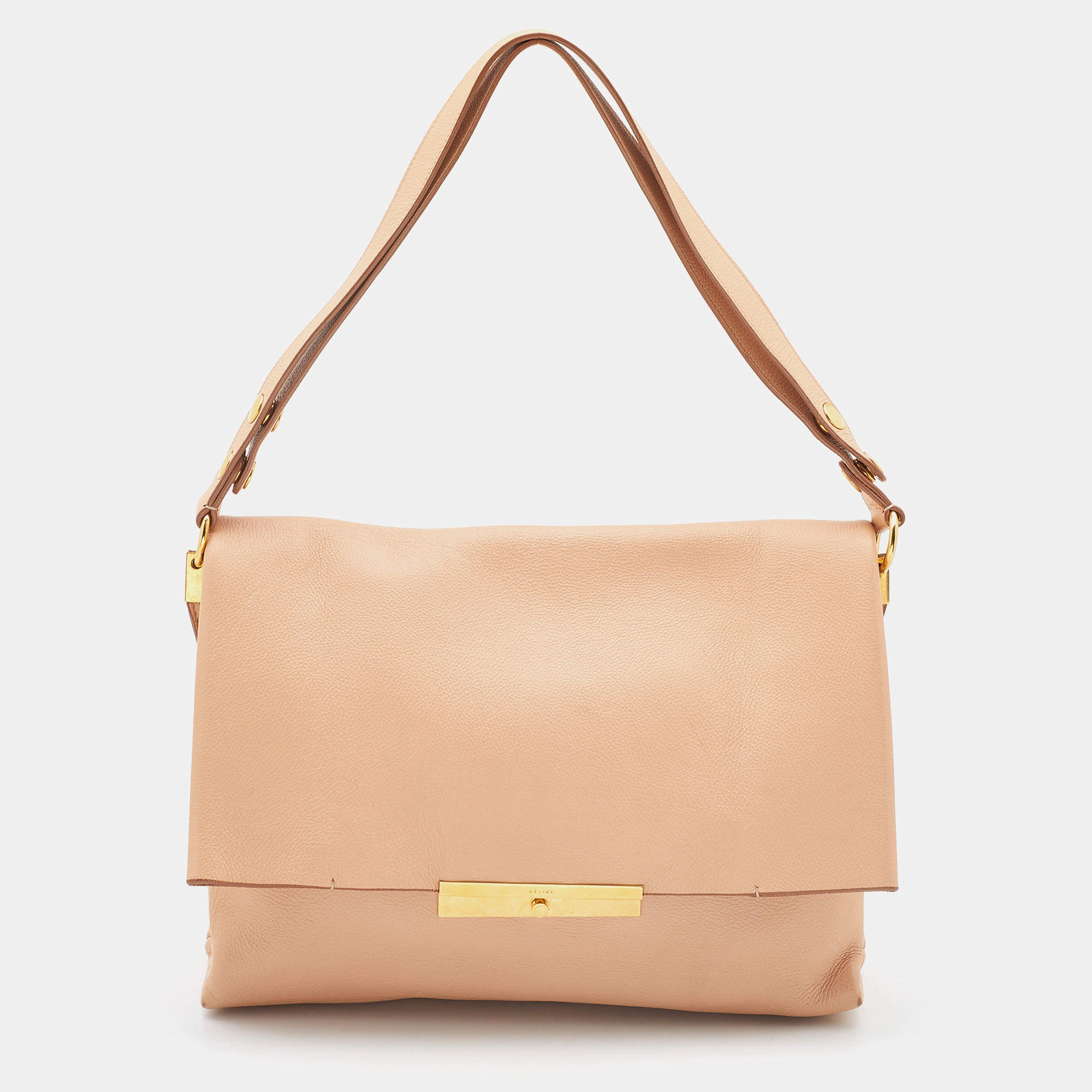 Pre Owned Celine Beige Leather Blade Flap Shoulder Bag
