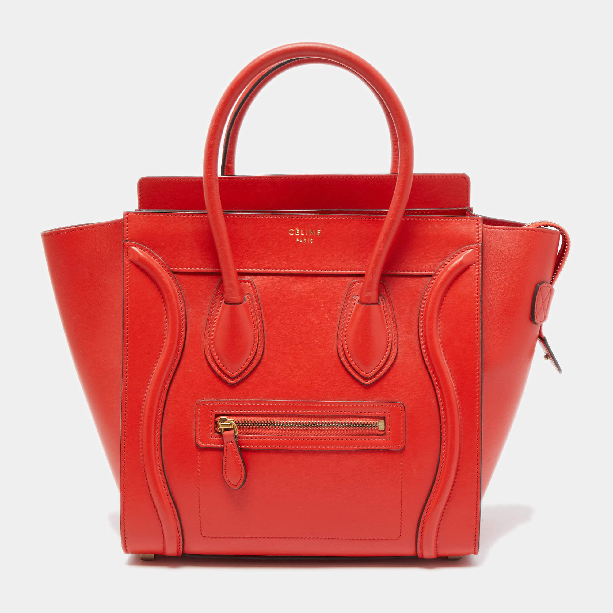 Pre Owned Celine Red Leather Micro Luggage Tote