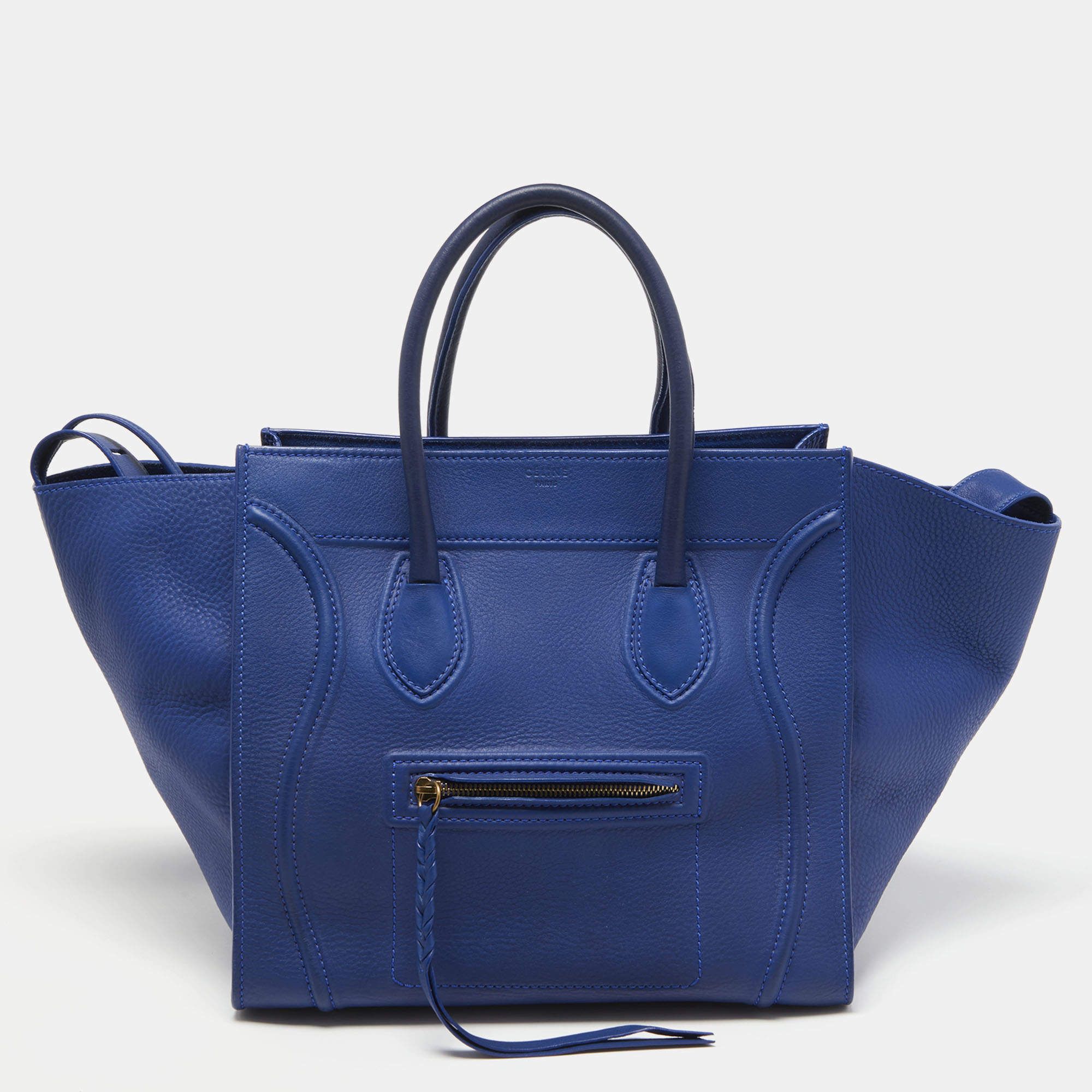 Pre Owned Celine Blue Leather Medium Phantom Luggage Tote