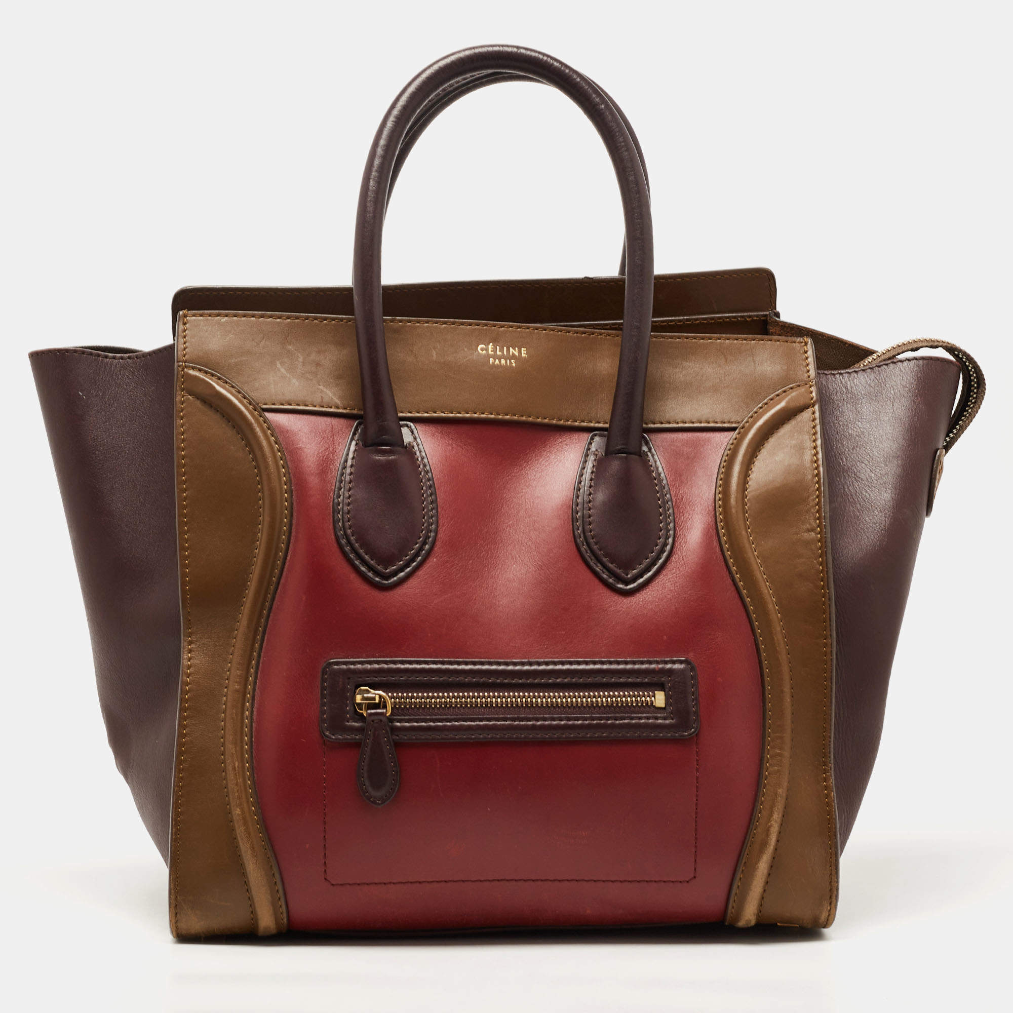 Pre Owned Celine Tri Color Leather Mini Luggage Tote