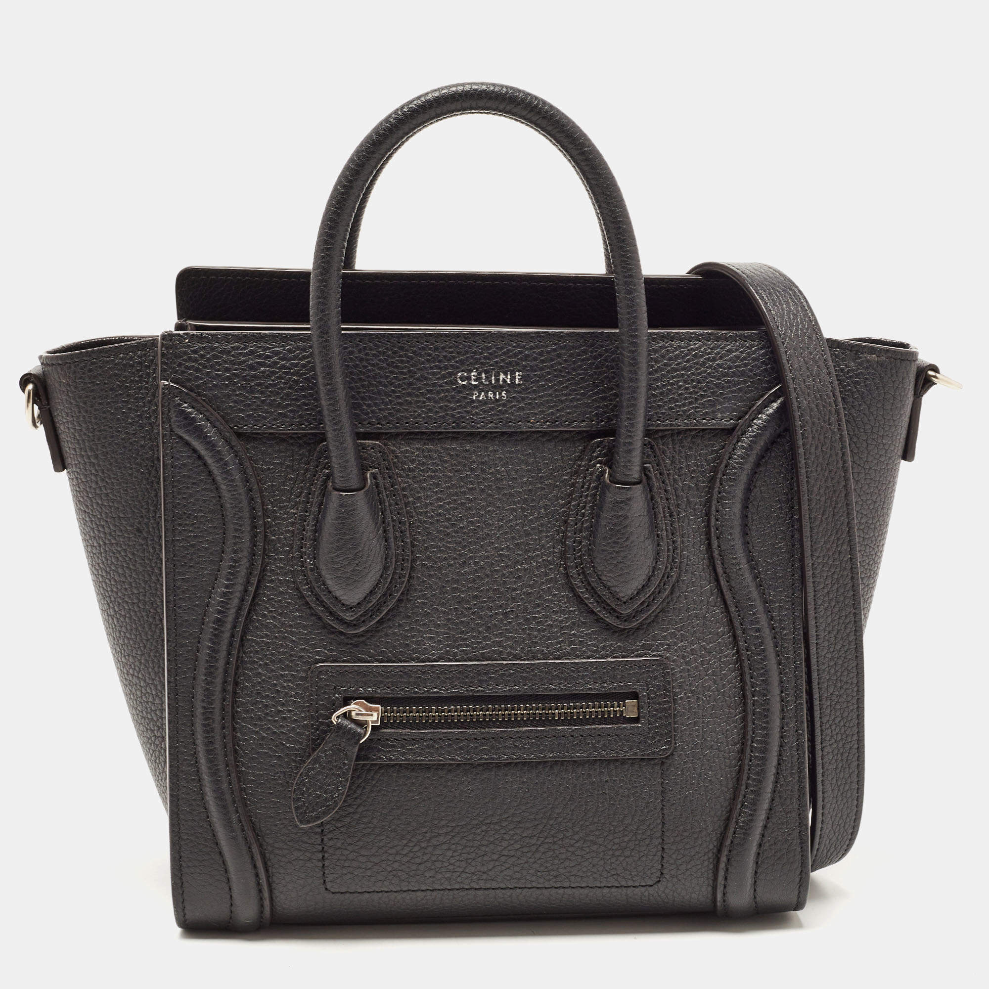 Pre Owned Celine Black Leather Nano Luggage Tote
