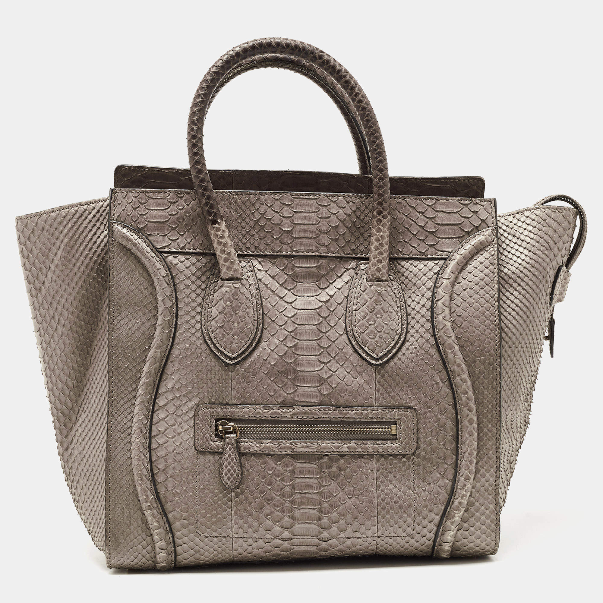 Pre Owned Celine Grey Python Mini Luggage Tote