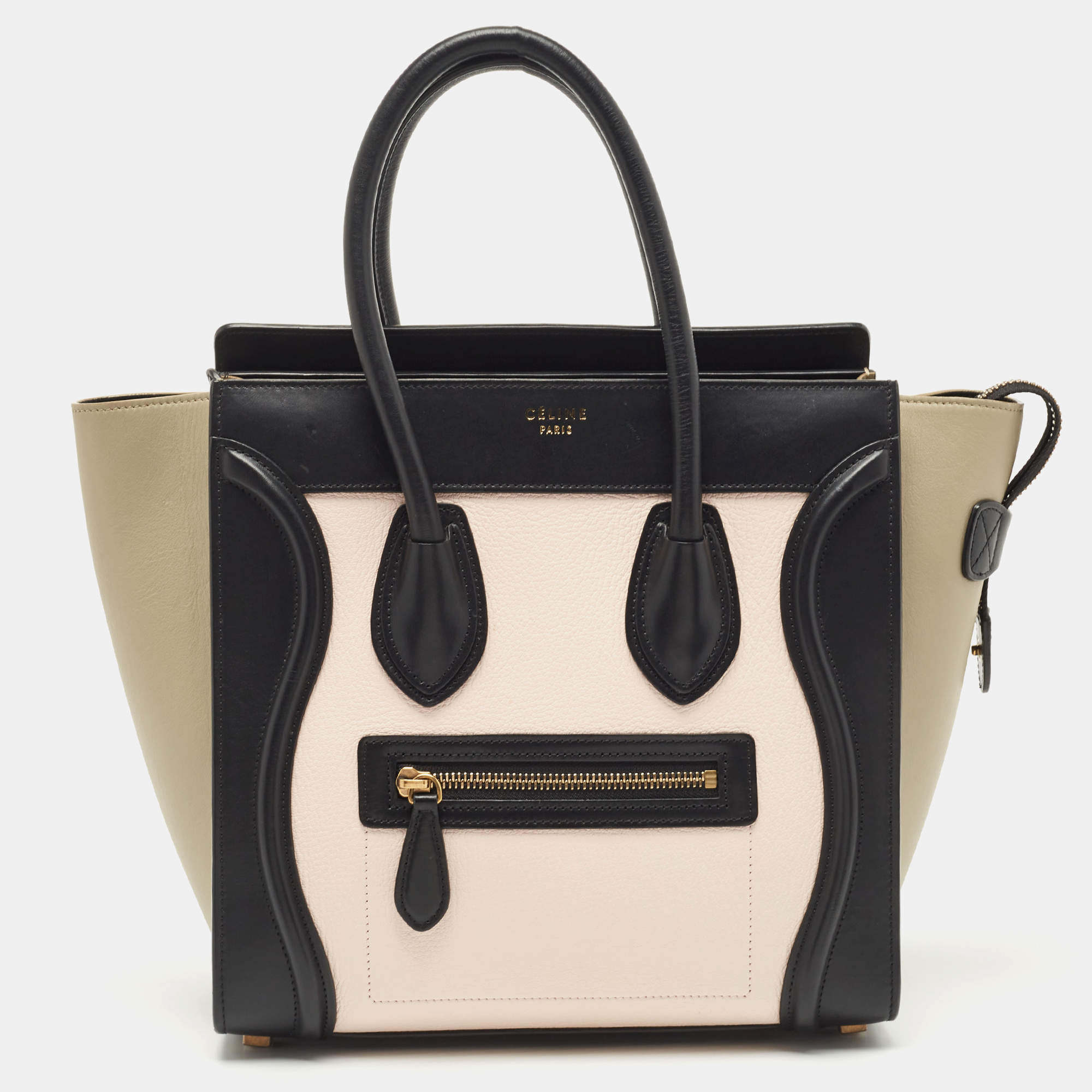 Pre Owned Celine Tri Color Leather Micro Luggage Tote