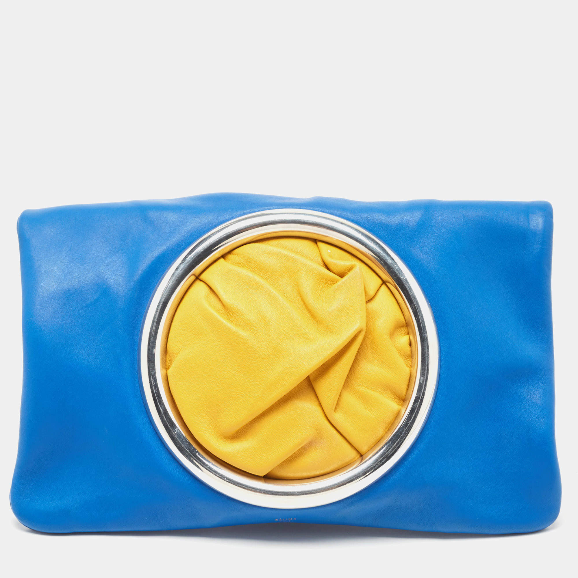 Pre Owned Celine Blue/Yellow Soft Leather Eyelet Pouch