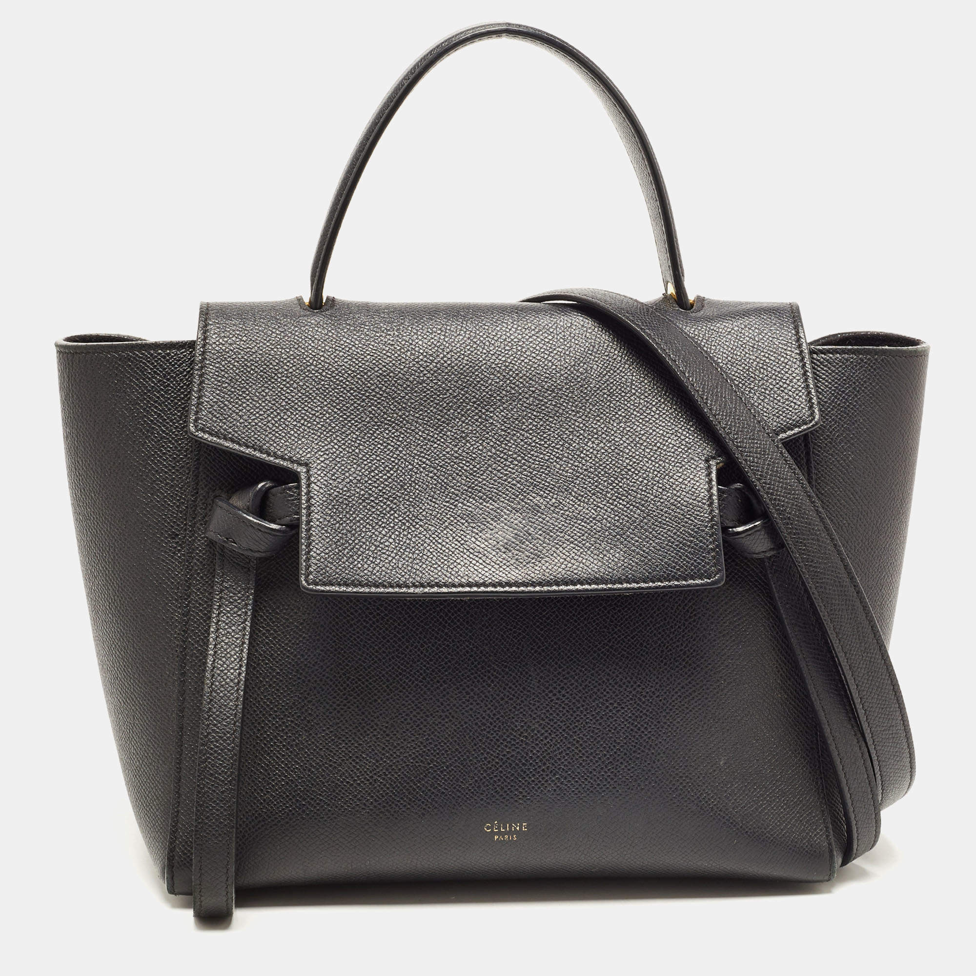 Celine Black Leather Micro Belt Top Handle Bag