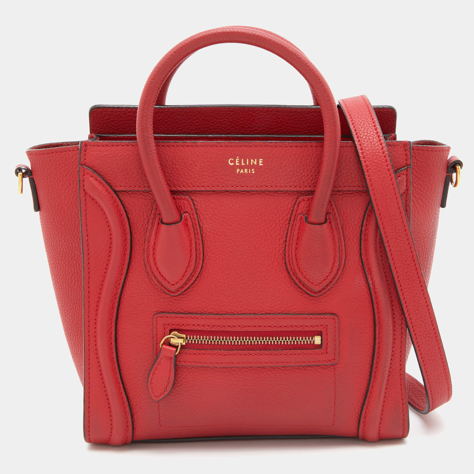 Celine Red Grain Leather Nano Luggage Tote