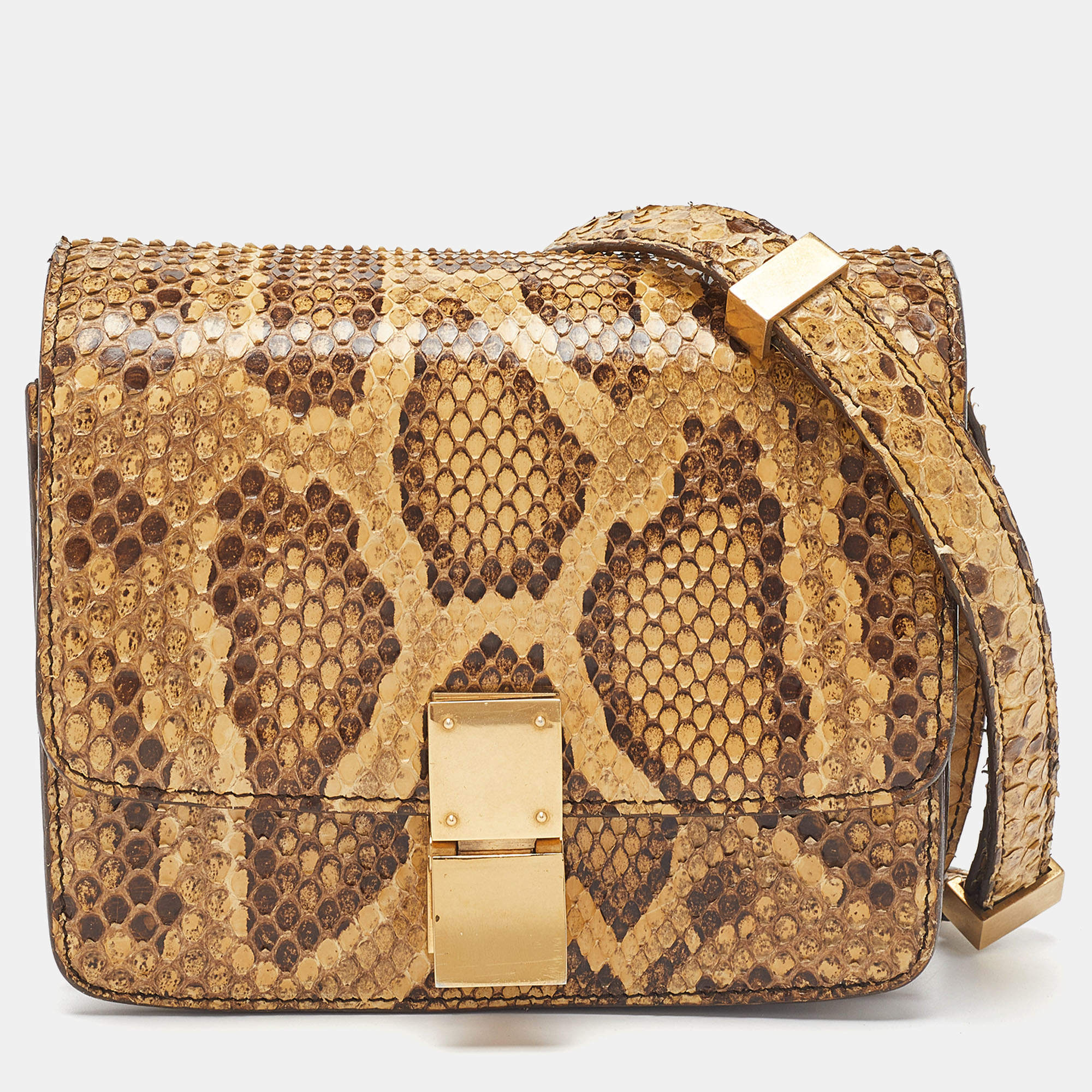Celine Beige Python Small Classic Box Flap Bag