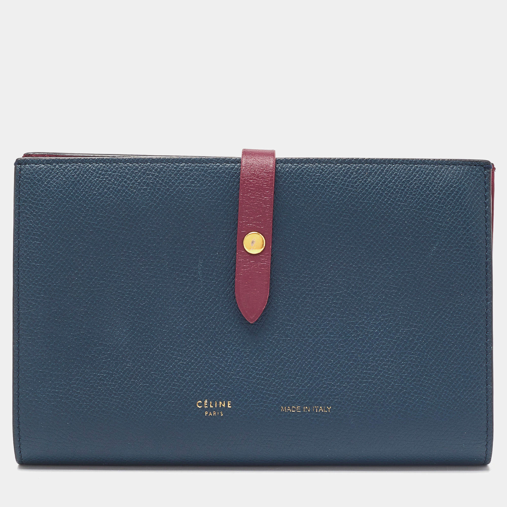 Pre Owned Celine Blue/Burgundy Leather Large Multifunction Strap Wallet