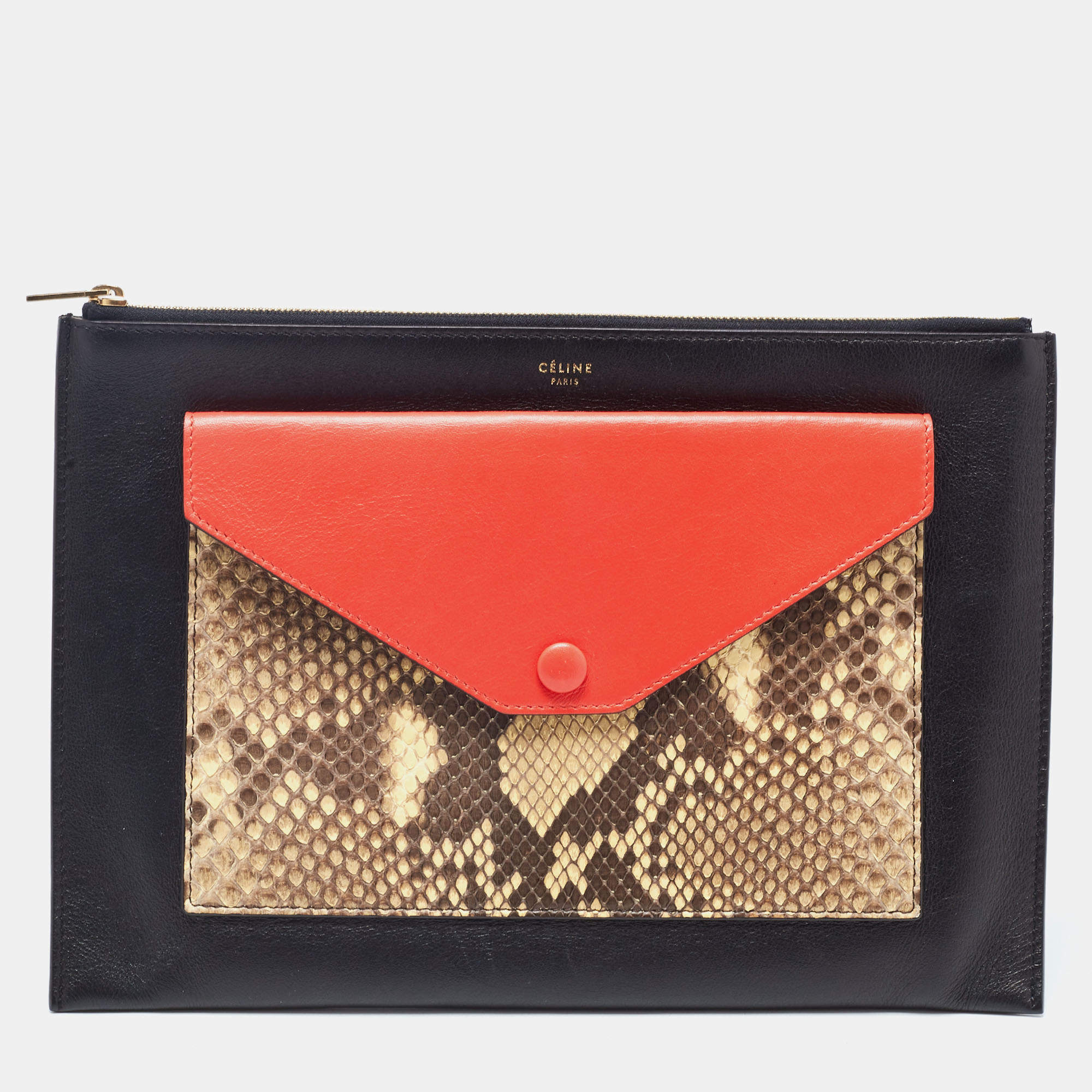 Celine Tri Color Leather and Python Pocket Clutch
