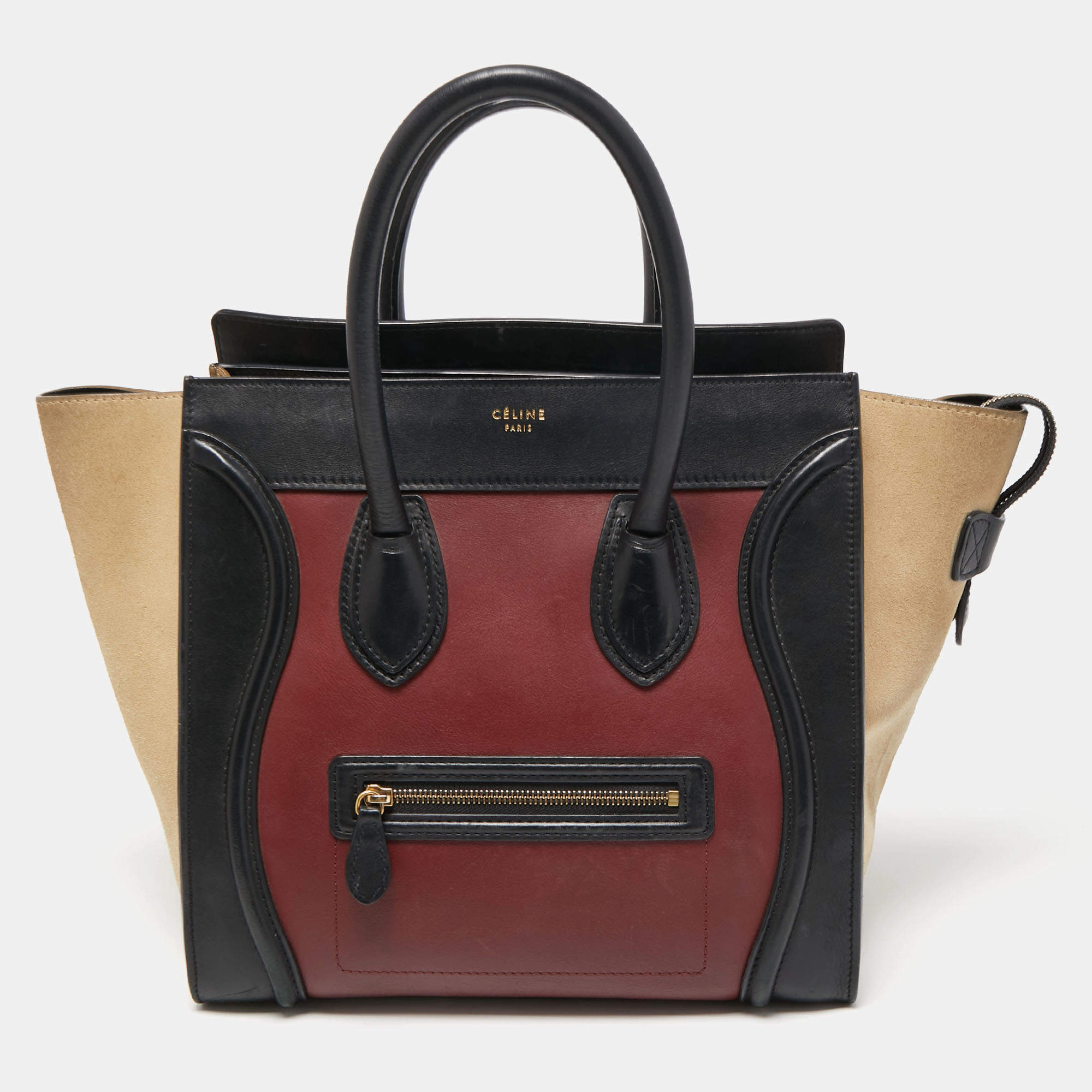 Pre Owned Celine Tri Color Leather and Suede Mini Luggage Tote