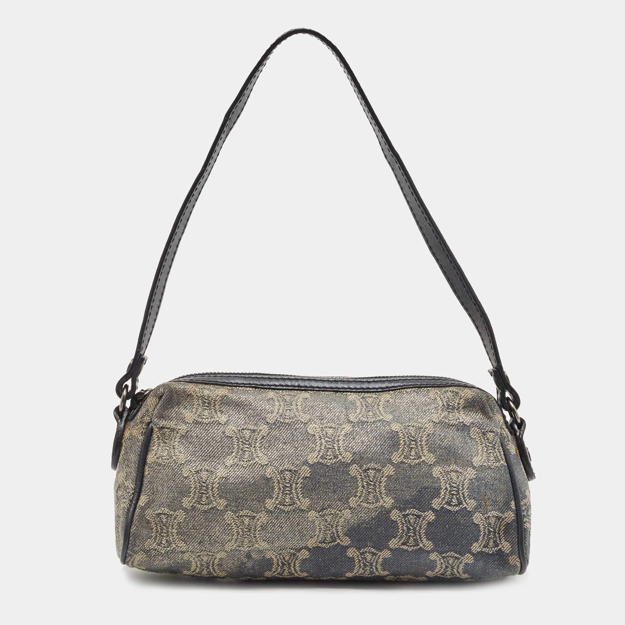 Pre Owned Celine Blue Macadam Denim and Leather Shoulder Bag