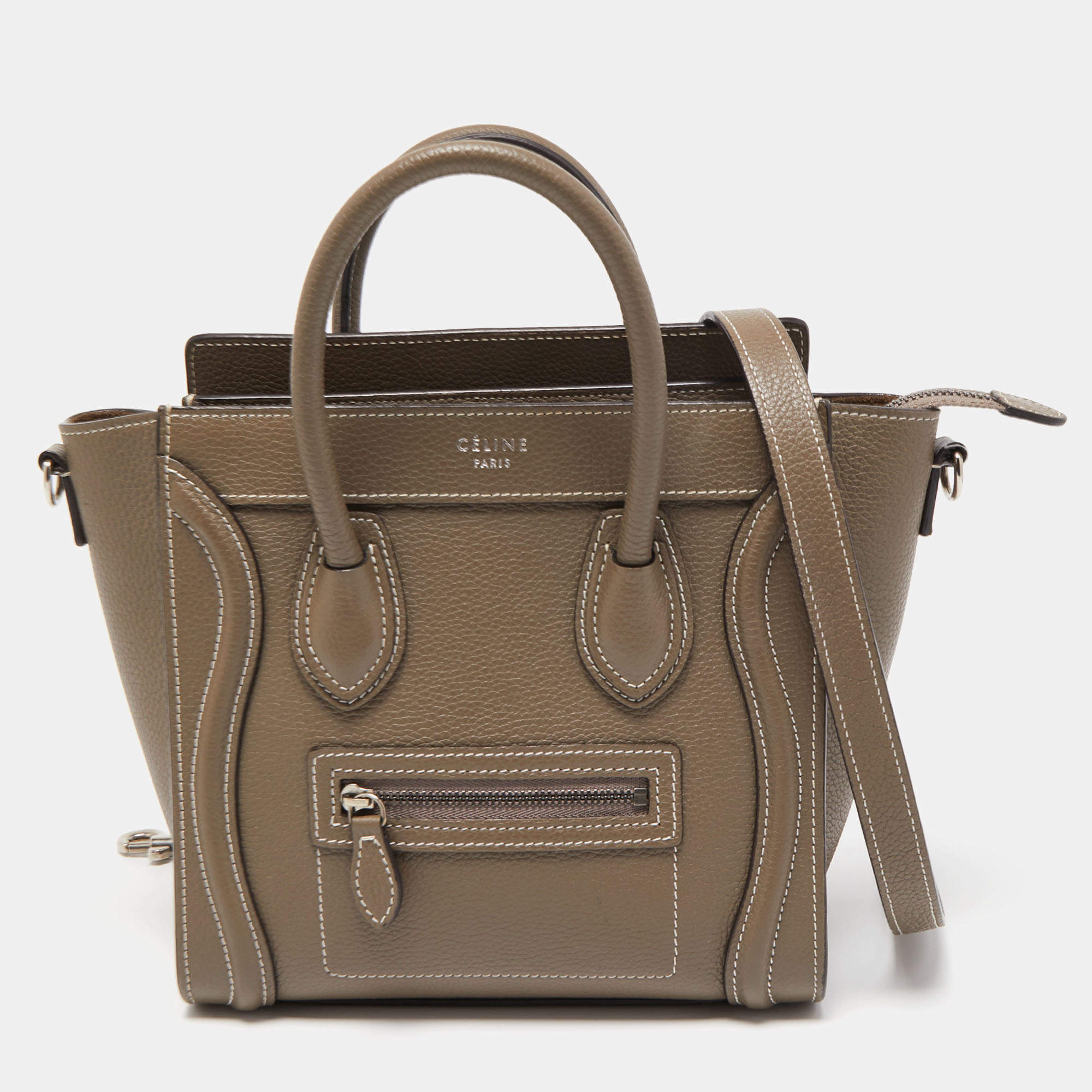 Celine Khaki Leather Nano Luggage Tote