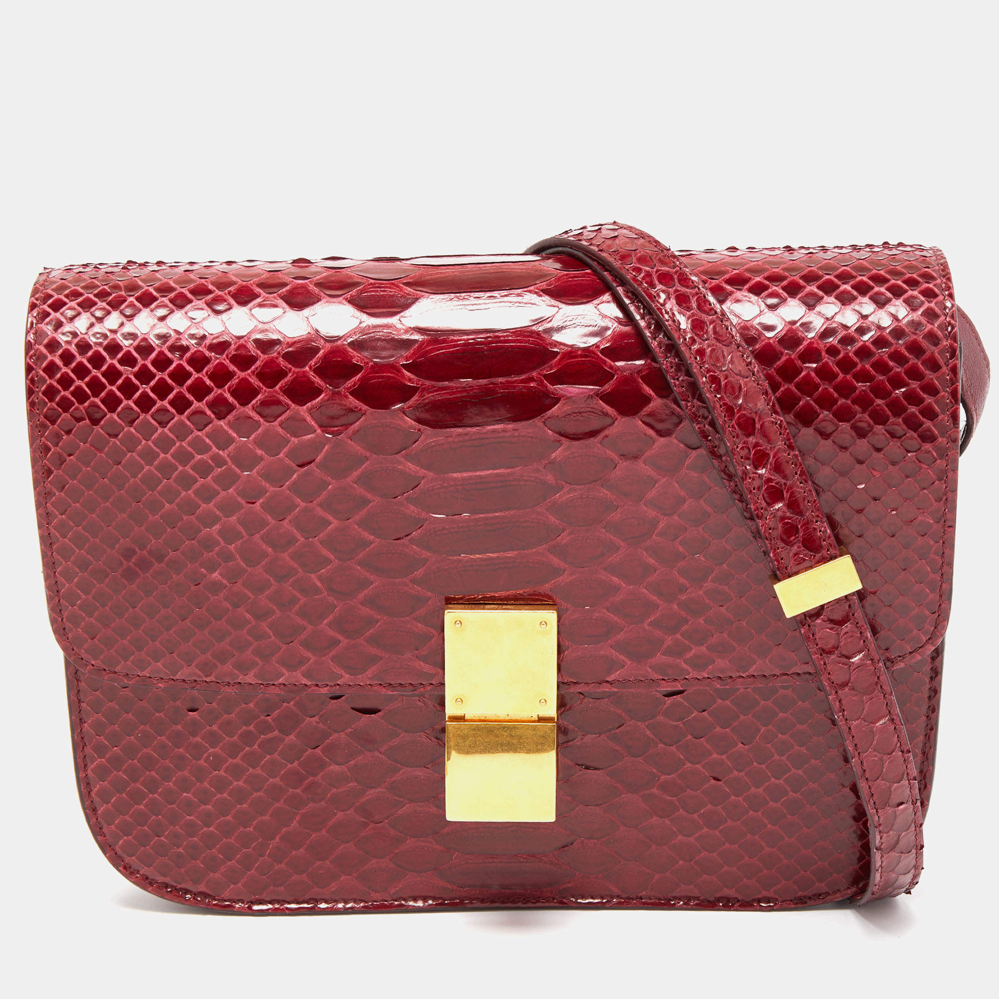 Celine Red Python Medium Classic Box Shoulder Bag Celine