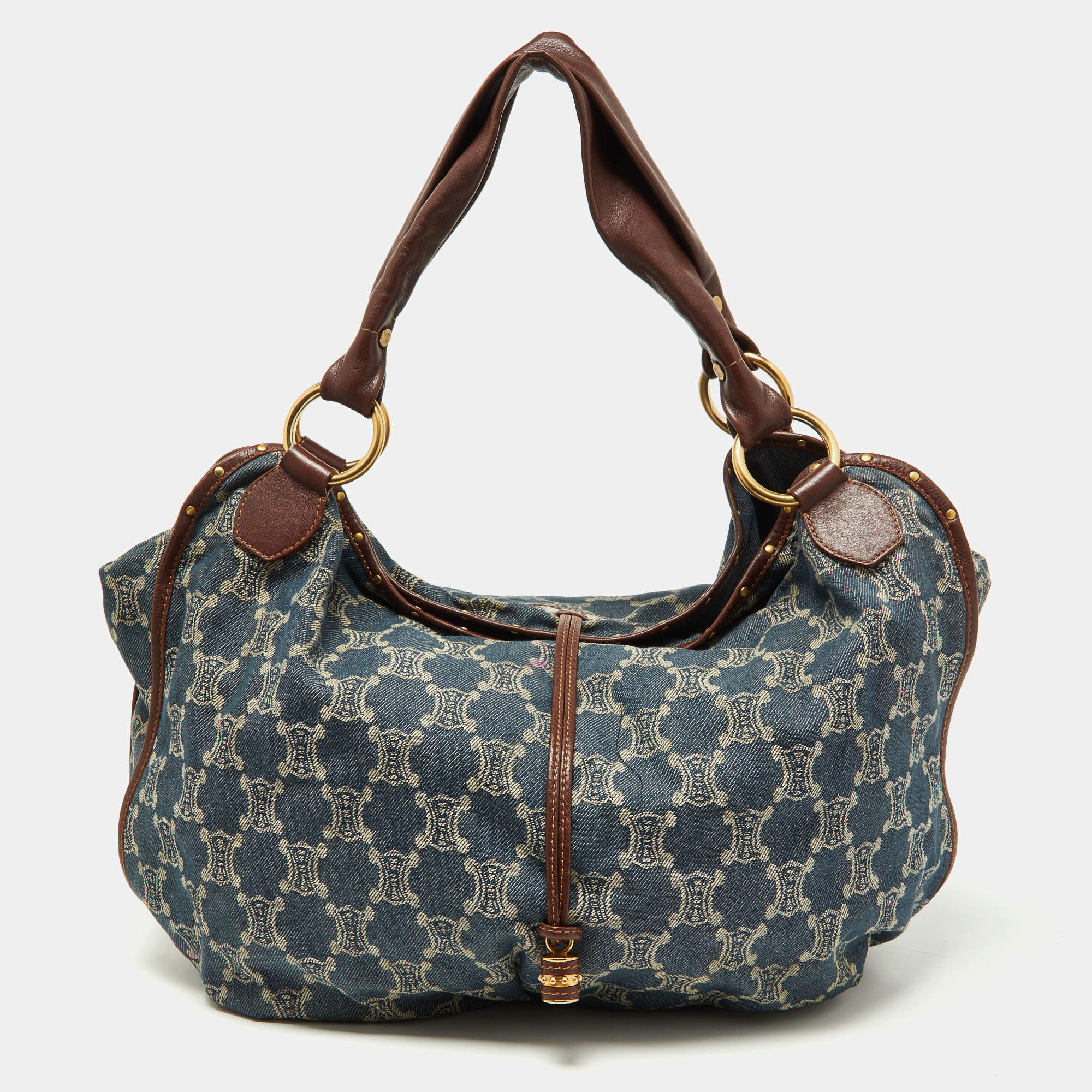 Celine Blue/Brown Macadam Denim and Leather Bittersweet Hobo
