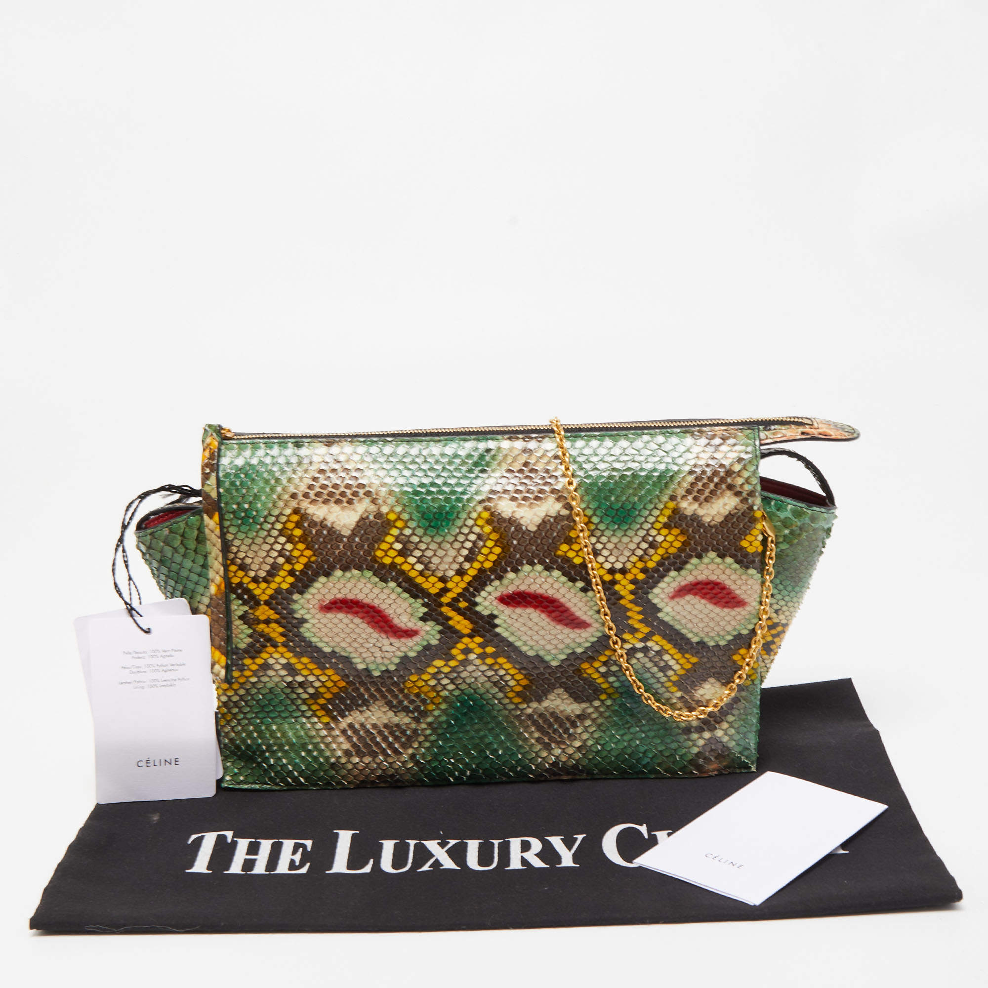 Celine Multicolor Python Clutch On Chain Celine