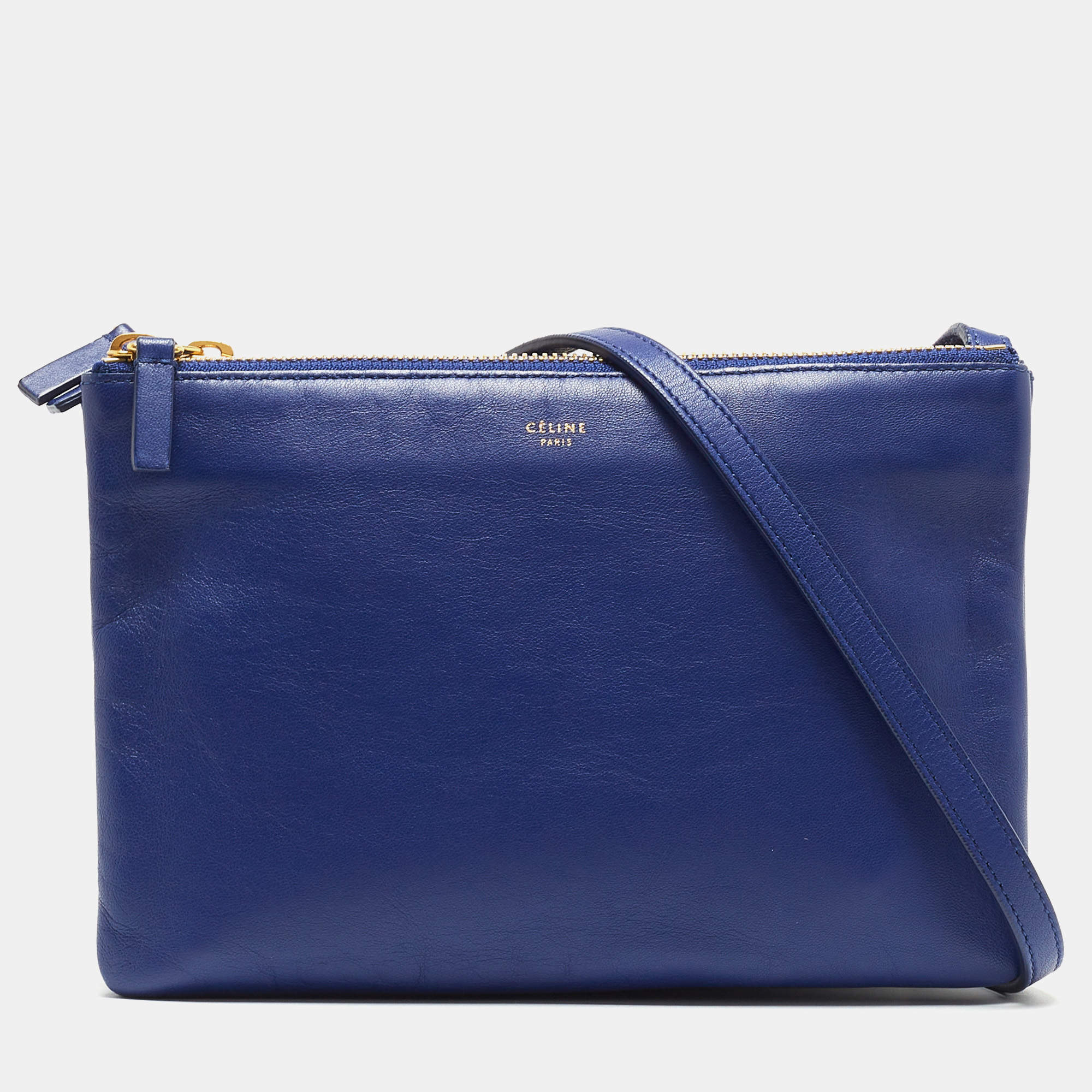 Pre Owned Celine Navy Blue Leather Trio Crossbody Bag