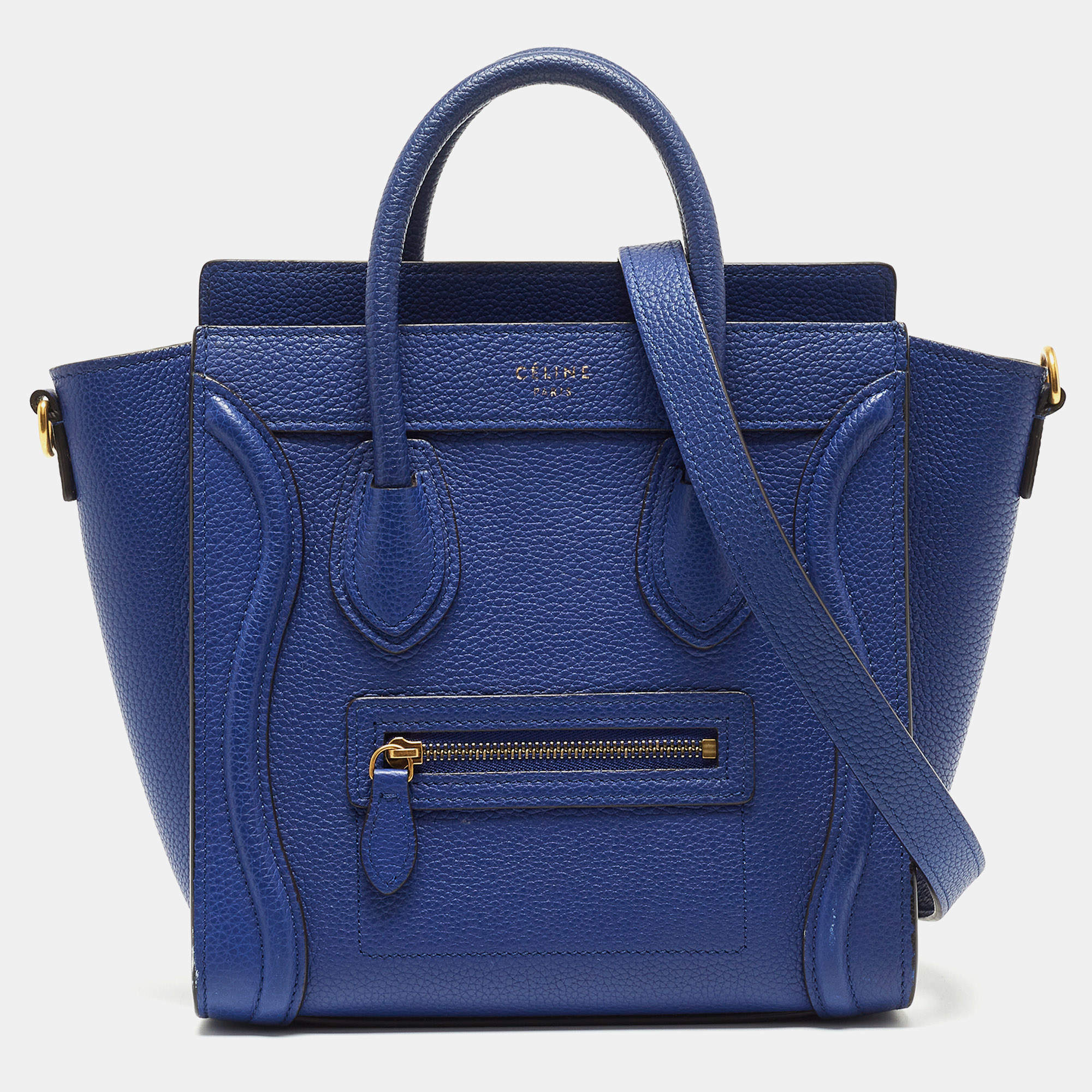 Pre Owned Celine Blue Grain Leather Nano Luggage Tote