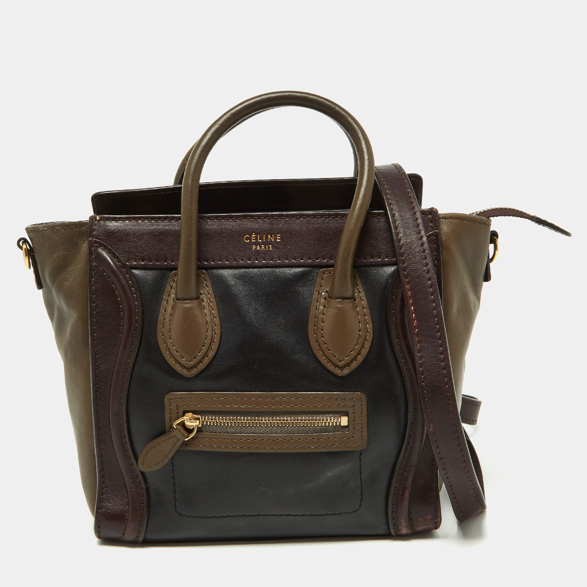 Pre Owned Celine Tri Color Leather Nano Luggage Tote