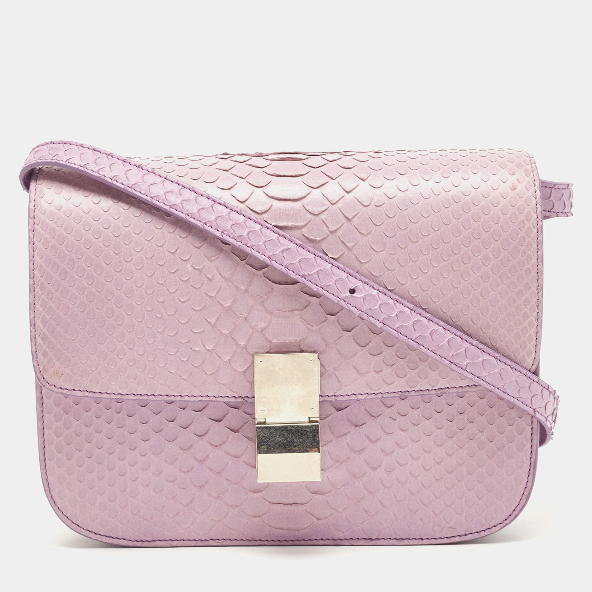 Pre Owned Celine Lilac Python Medium Classic Box Bag