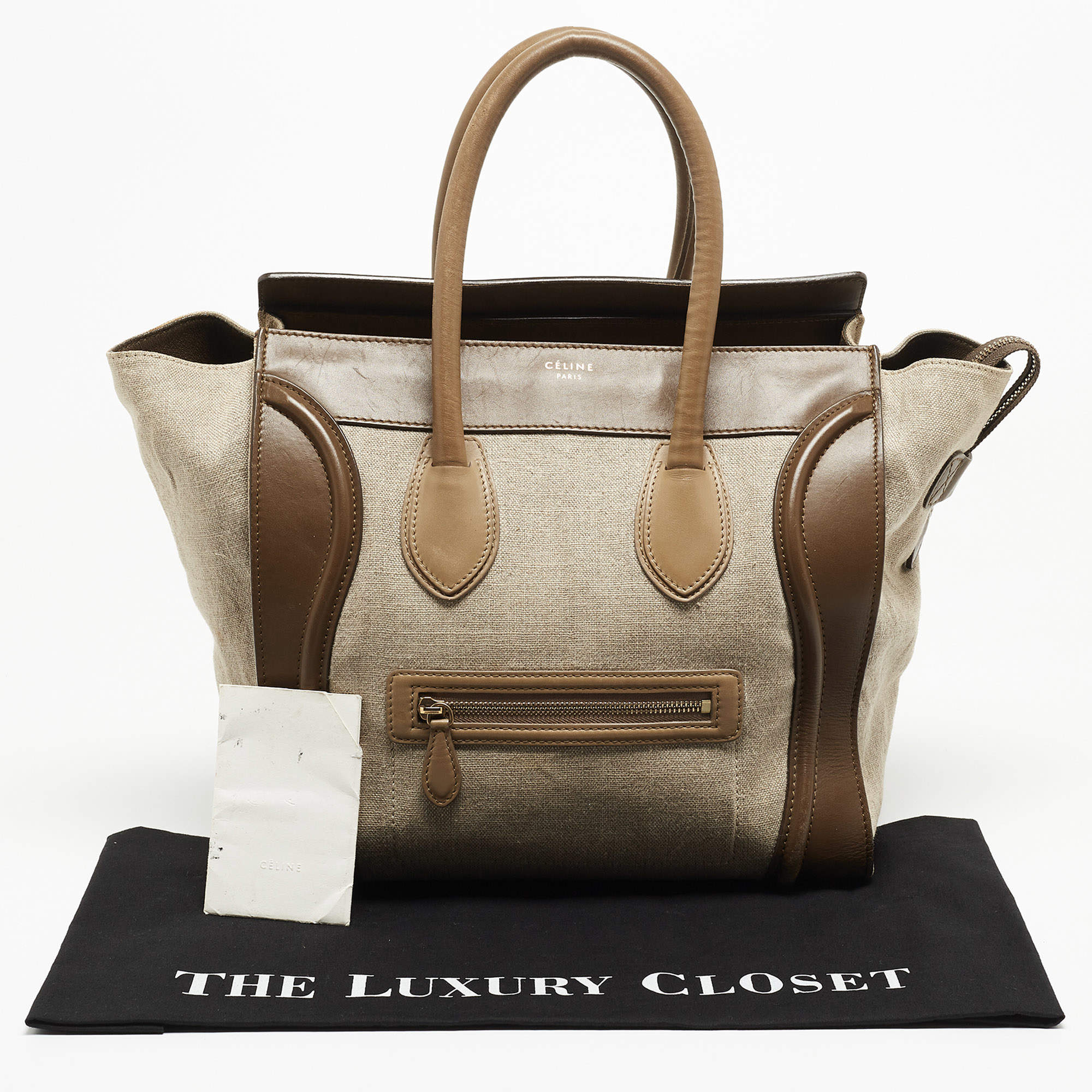 Celine brown/Beige Leather and Canvas Mini Luggage Tote Celine