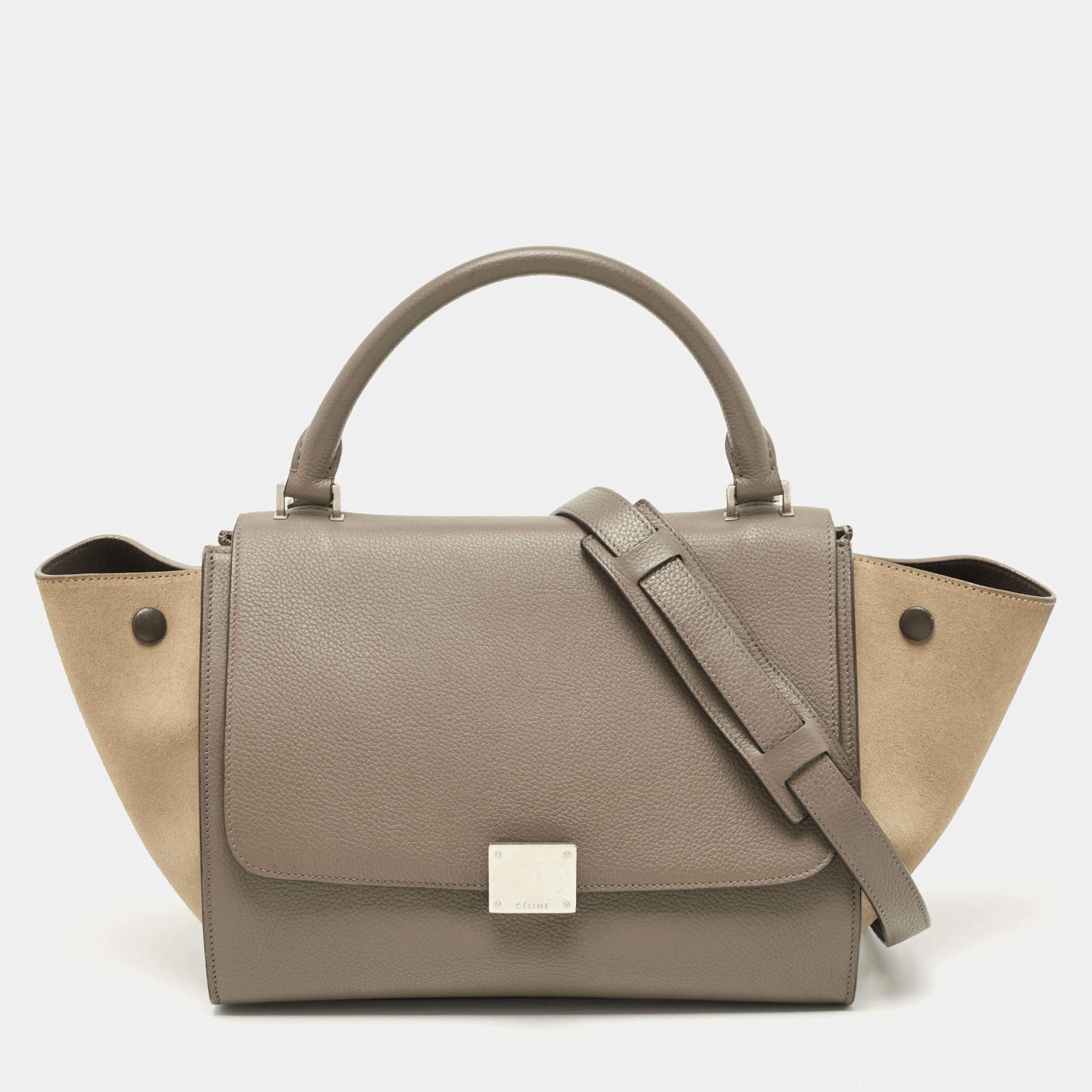 Pre Owned Celine Grey Leather and Suede Small Trapeze Bag