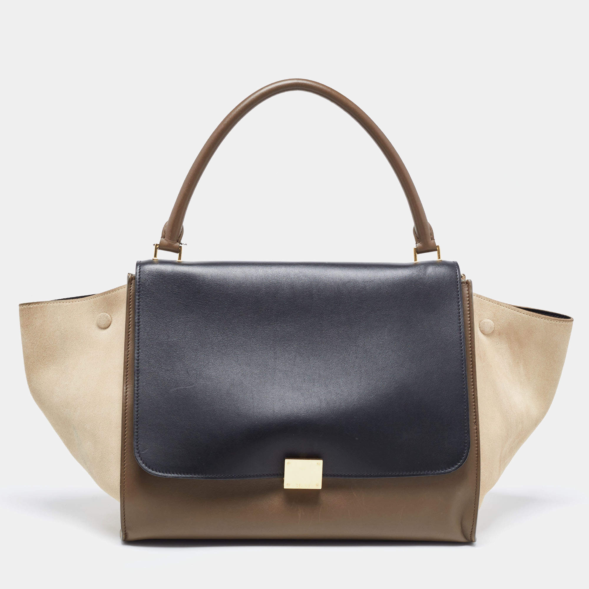 Pre Owned Celine Tricolor Leather and Suede Large Trapeze Top Handle Bag